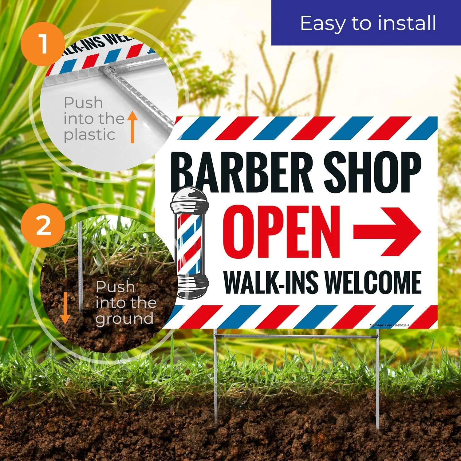 Barber Shop Open Walk in Welcome Arrow Sign, (2 Pack) Double Sided 18×24 Inches,