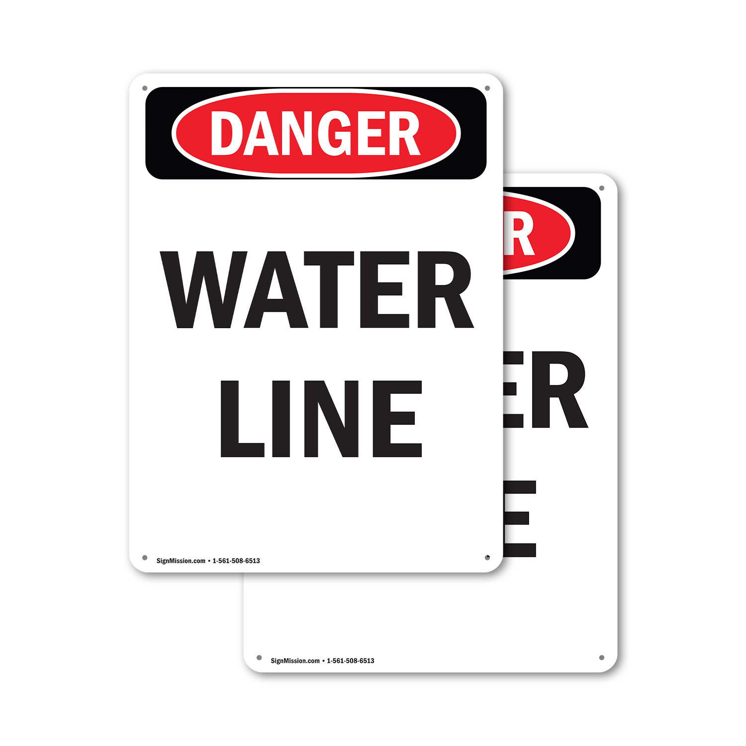 (2 Pack) Portrait Water Line OSHA Danger Sign Decal Metal Plastic