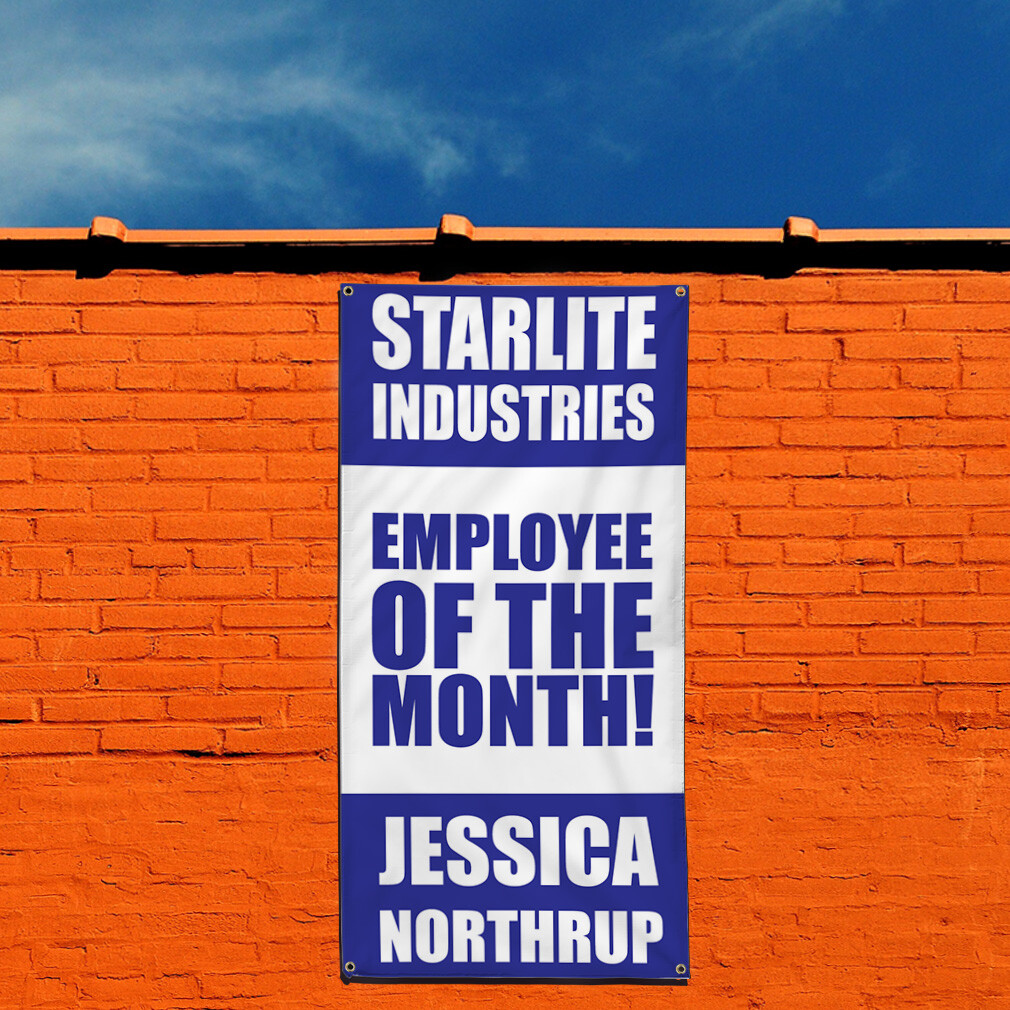 Vertical Vinyl Banner Multiple Sizes Custom Company Employee of The Month Blue