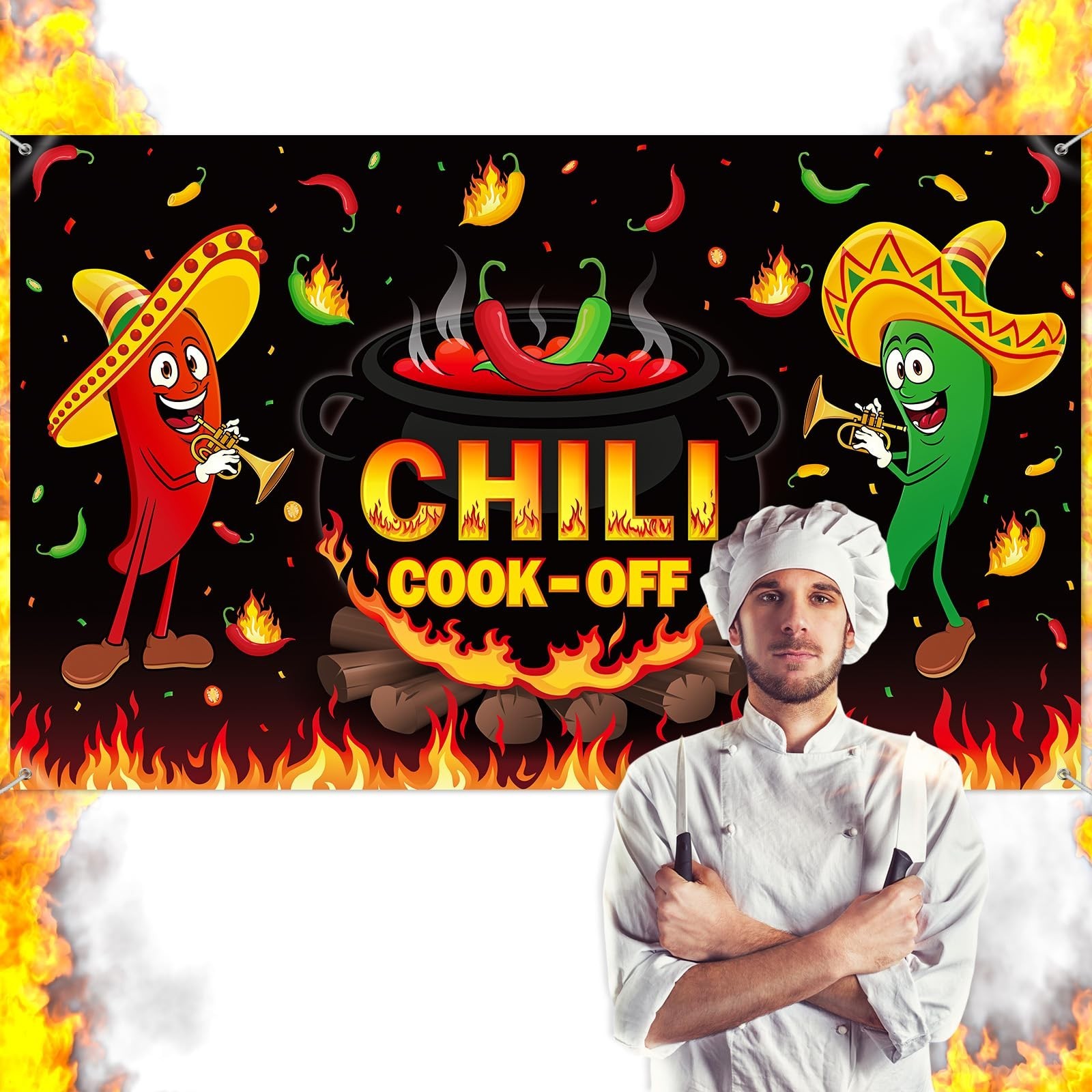 Panelee Chili Cook off Decorations 73 x 43 Inch Chili Cook off Banner Photogr…