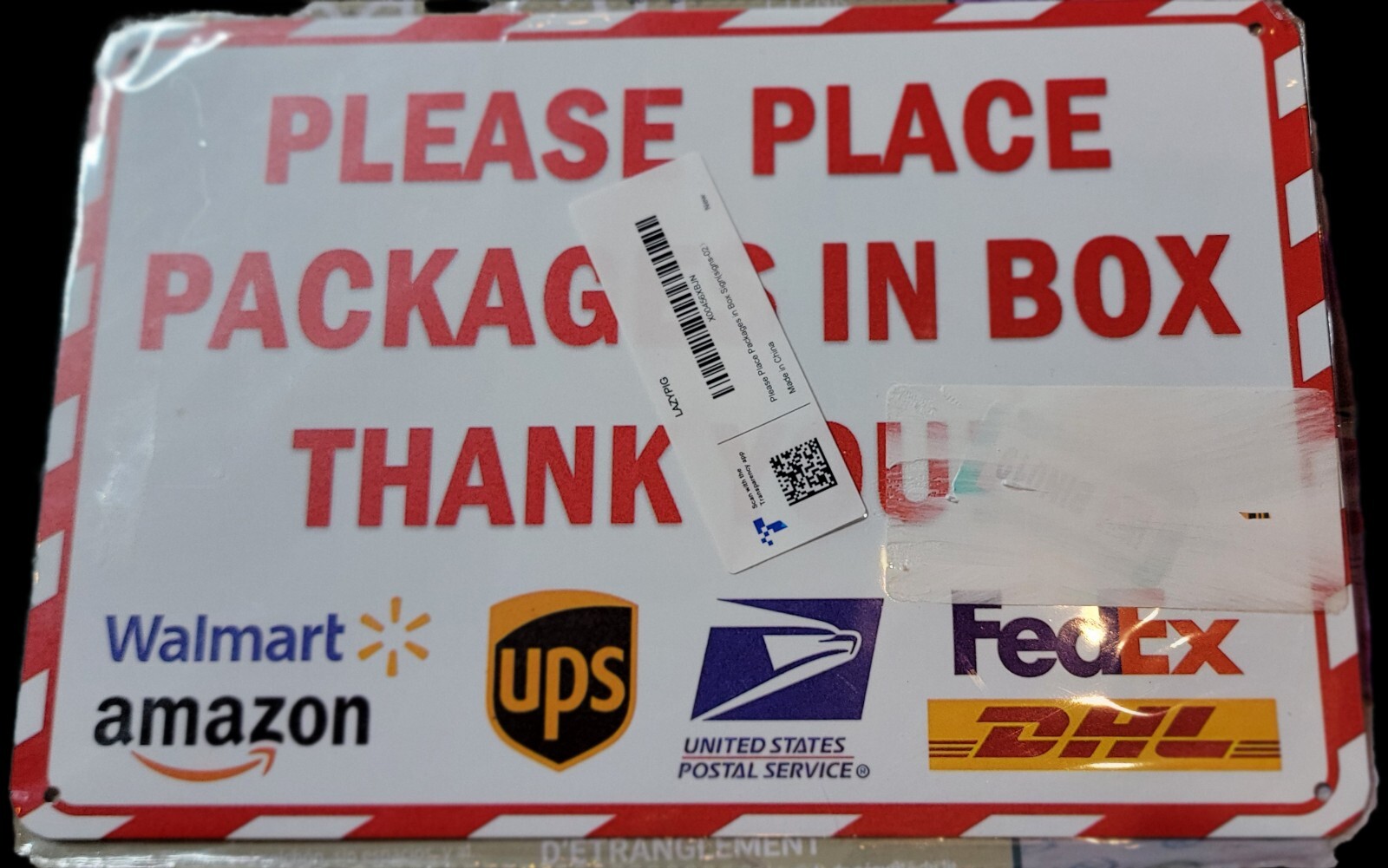 PLEASE PLACE PACKAGES IN BOX THANK YOU Sign Decal 12&Prime; X 8&Prime;
