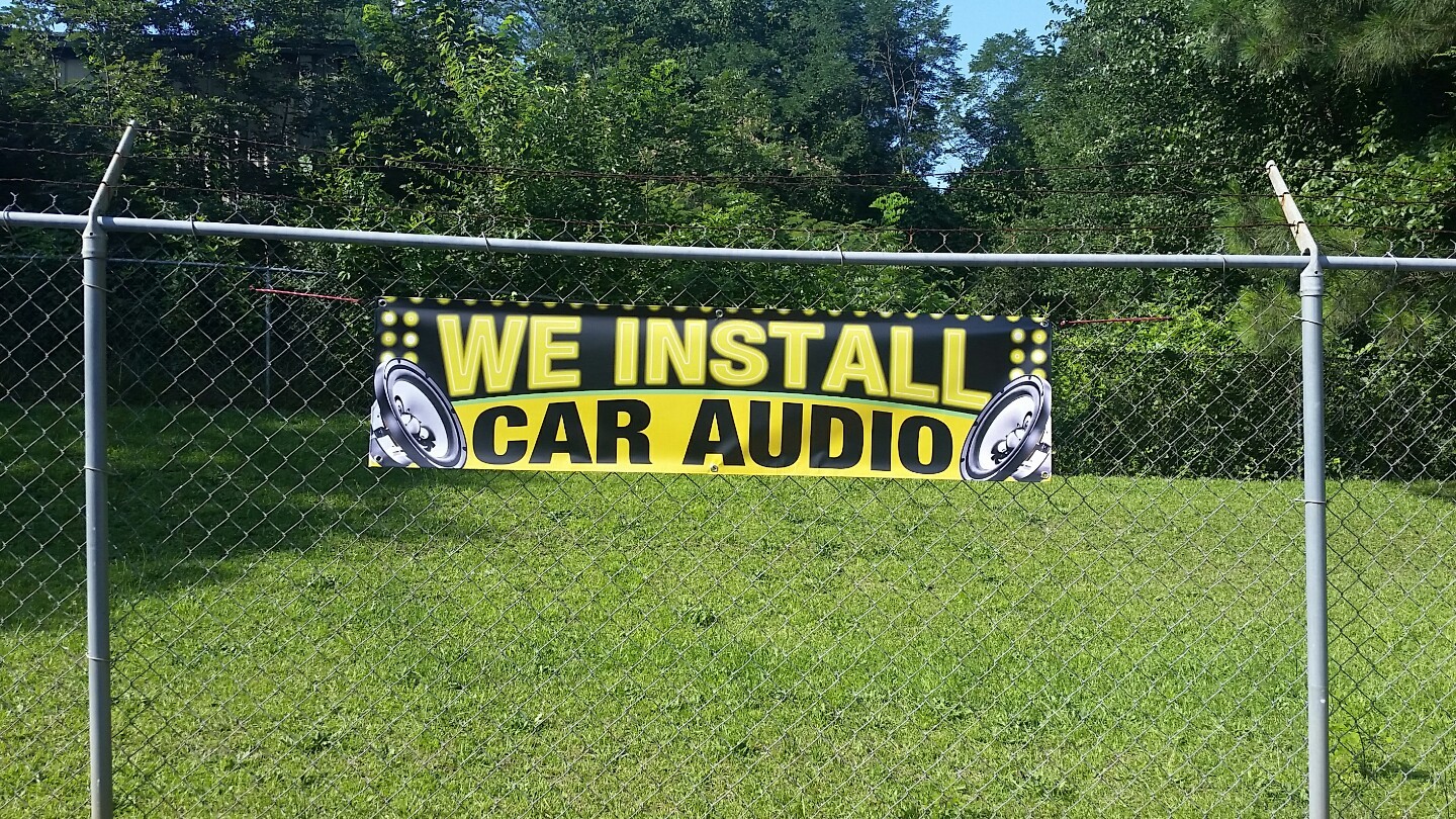 72&Prime;x18&Prime; WE INSTALL CAR AUDIO Banner Display Open Sign Flag Speakers Auto Service