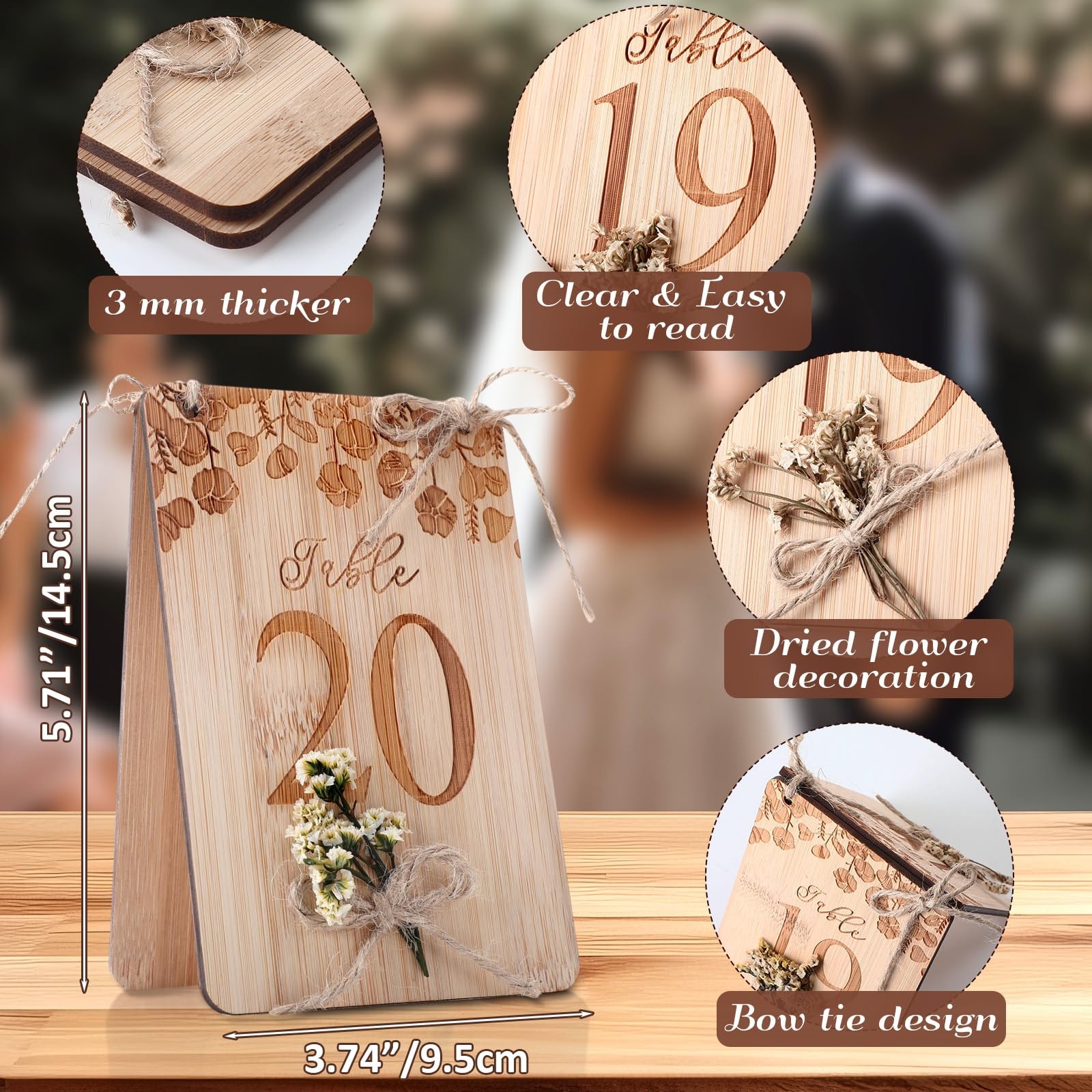 20 PCS Floral Wooden Wedding Table Numbers 120 Rustic Sign 4×6 Inch Decor