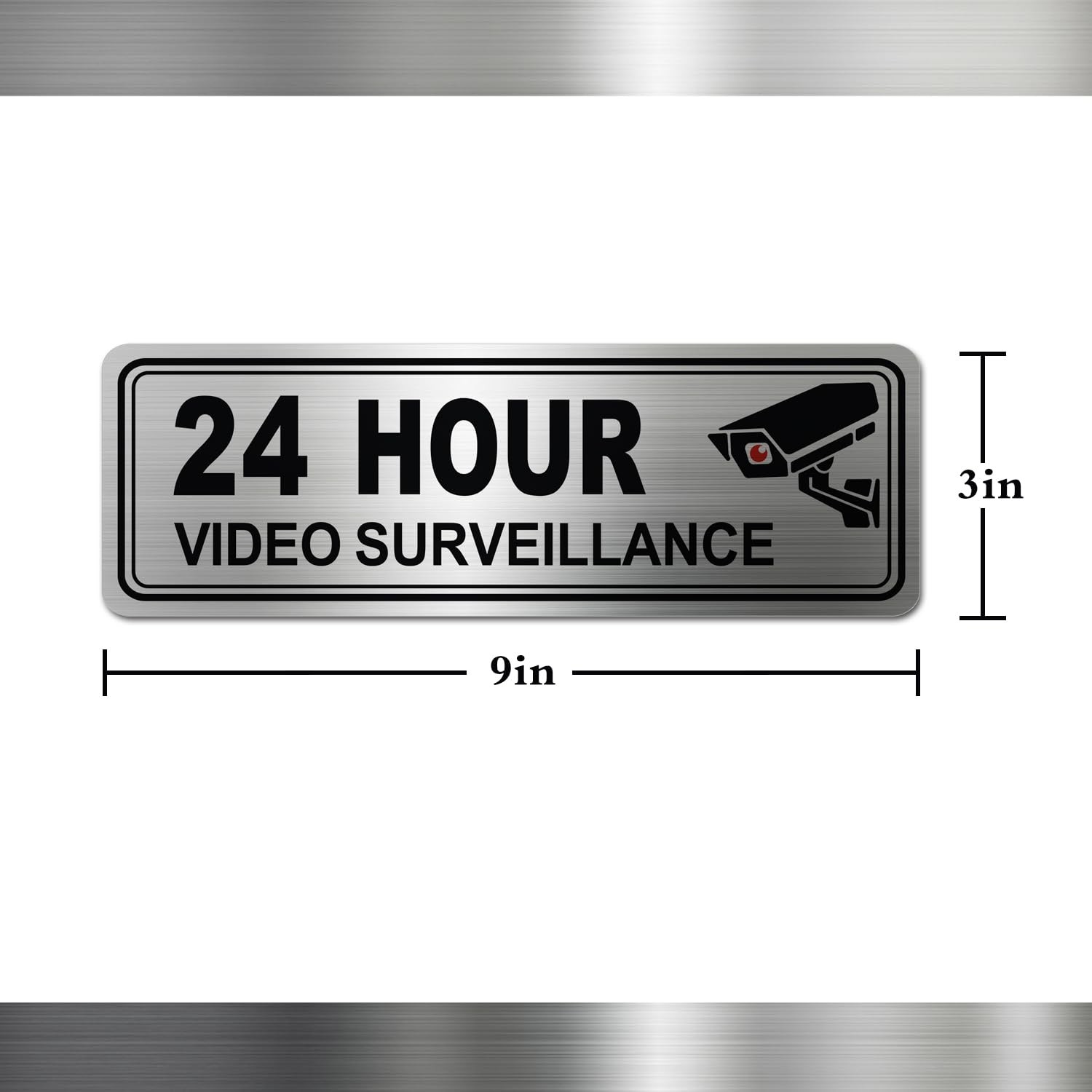 1 PCS Metal Stainless Steel 24 Hour Video Surveillance Sign 9×3 Inch Set