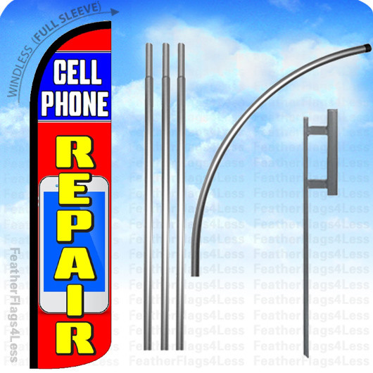 CELL PHONE REPAIR – Windless Swooper Flag 15&prime; KIT Feather Banner Sign – rz