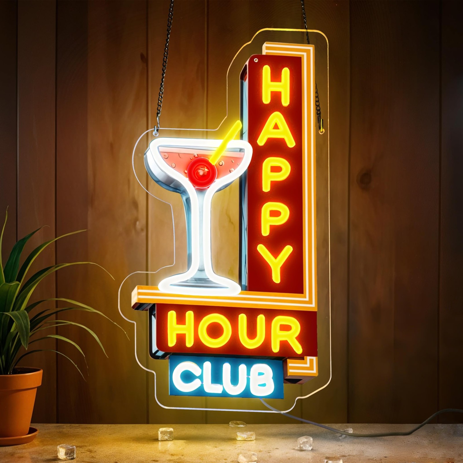 Happy Hour Neon Signs Dimmable Retro Led Happy Hour Club Neon Light for Bar C…