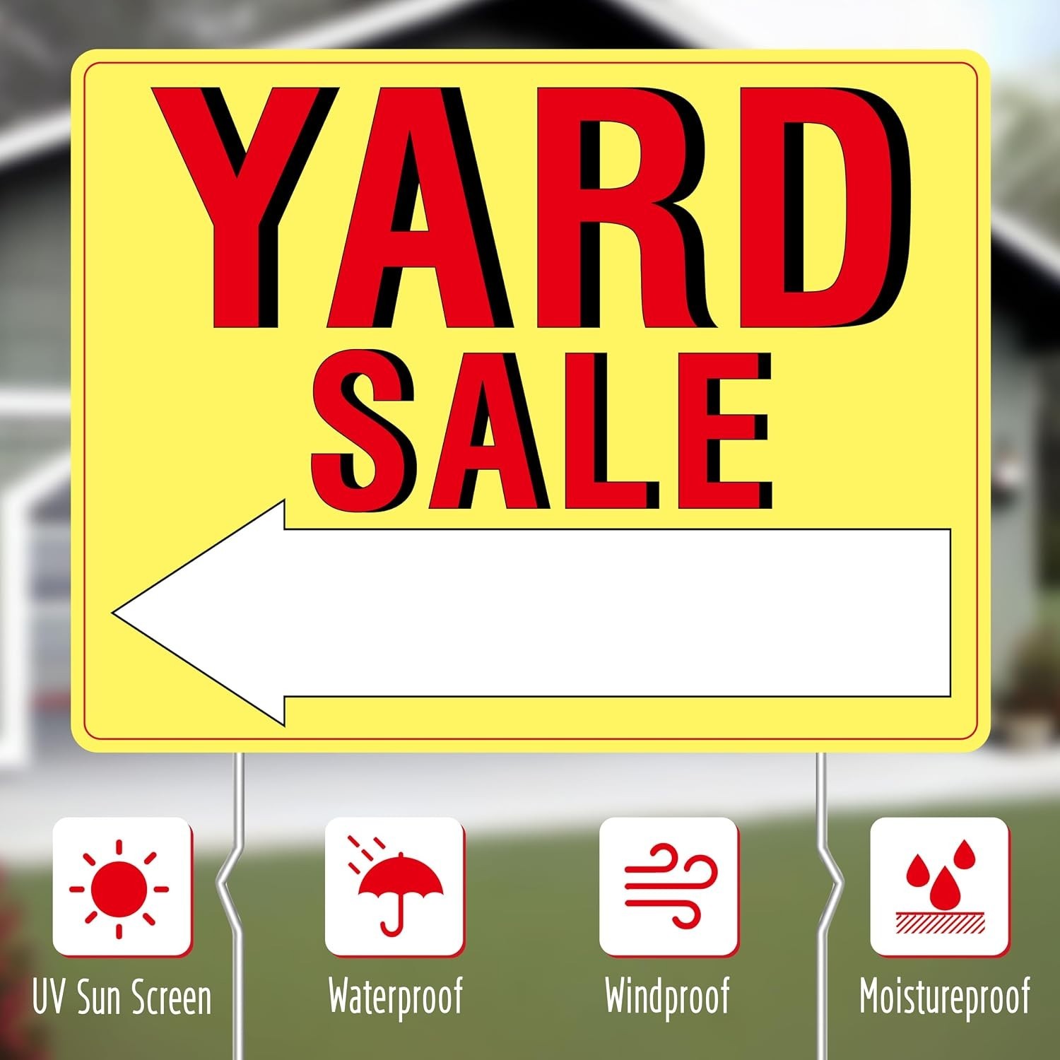 Eye-Catching Yellow Yard Sale Signs with Directional Arrows – 3PCS Complete Set