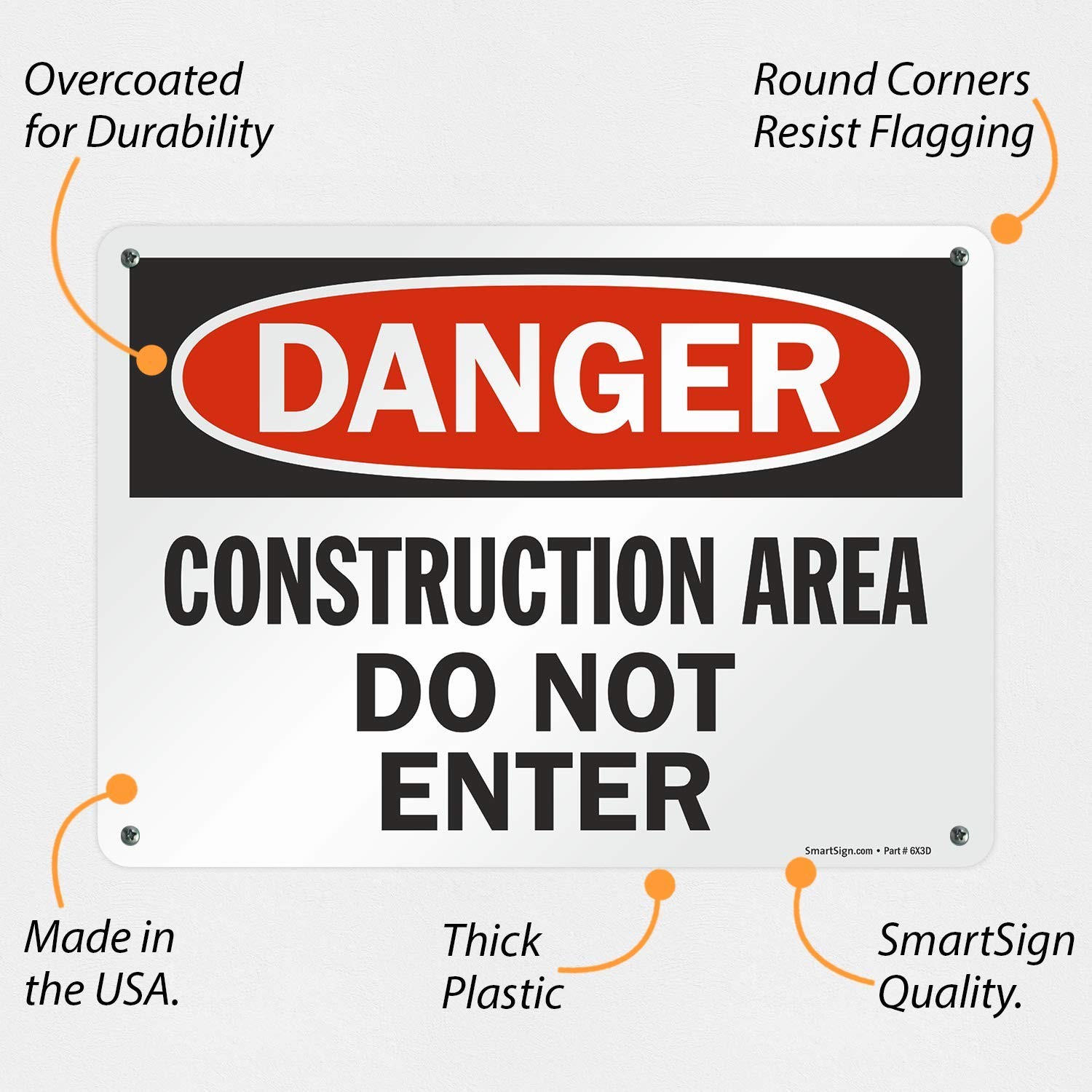 Danger Construction Area Do Not Enter Sign Heavy Duty Plastic Warning 10×14 In