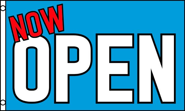 NOW OPEN Blue & White Advertising Flag 3×5 ft Sign Grand Opening New Business