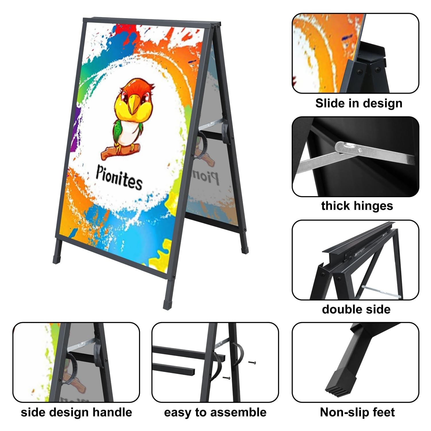 Heavy Duty Slide-in Folding A Frame Sign Sidewalk Sign 24x 36 Inch Sandwich B…