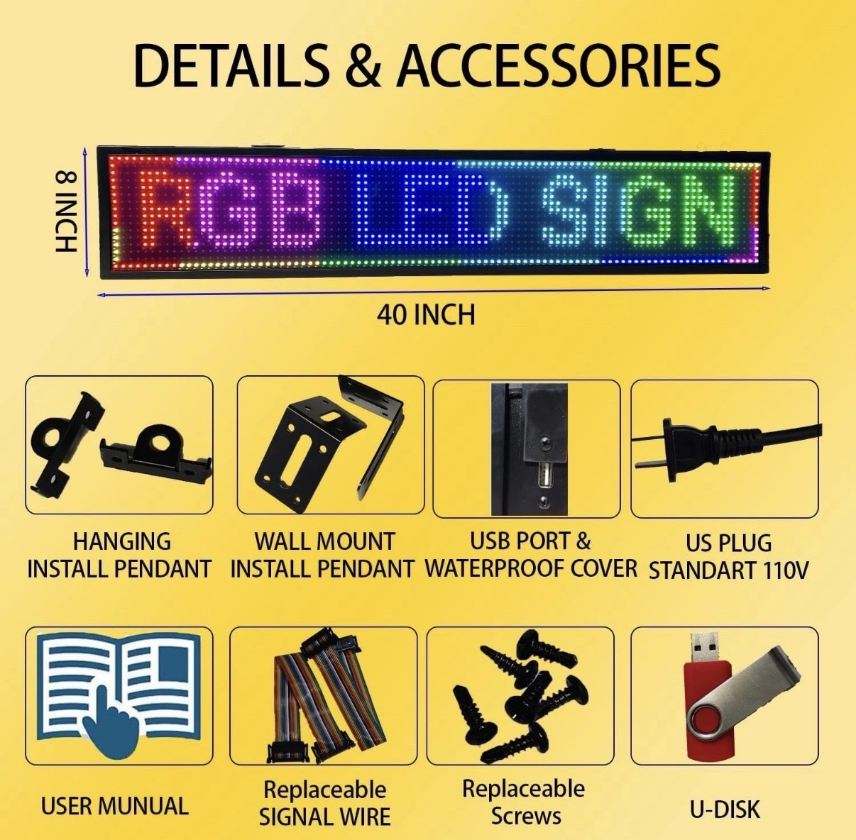 P6 LED Sign 40&Prime;X8&Prime; Scrolling Display Board Outdoor RGB 7-Color Programmable