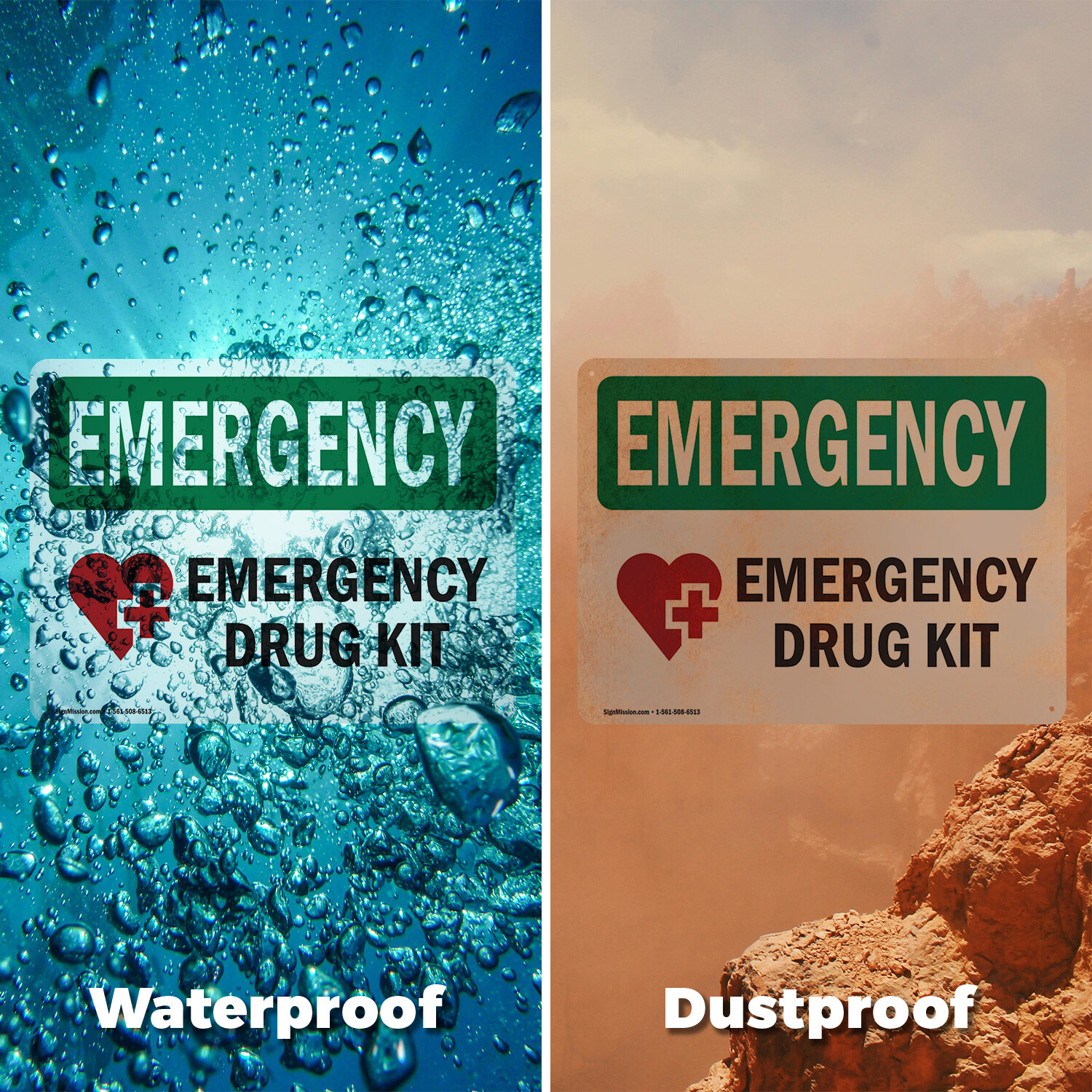 (2 Pack) Drug Kit With Symbol OSHA Emergency Sign Decal Metal Plastic