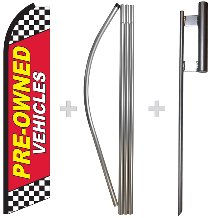 Pre-Owned Vehicles Red 15&prime; Tall Swooper Flag & Pole Kit Feather Super Bow Banner