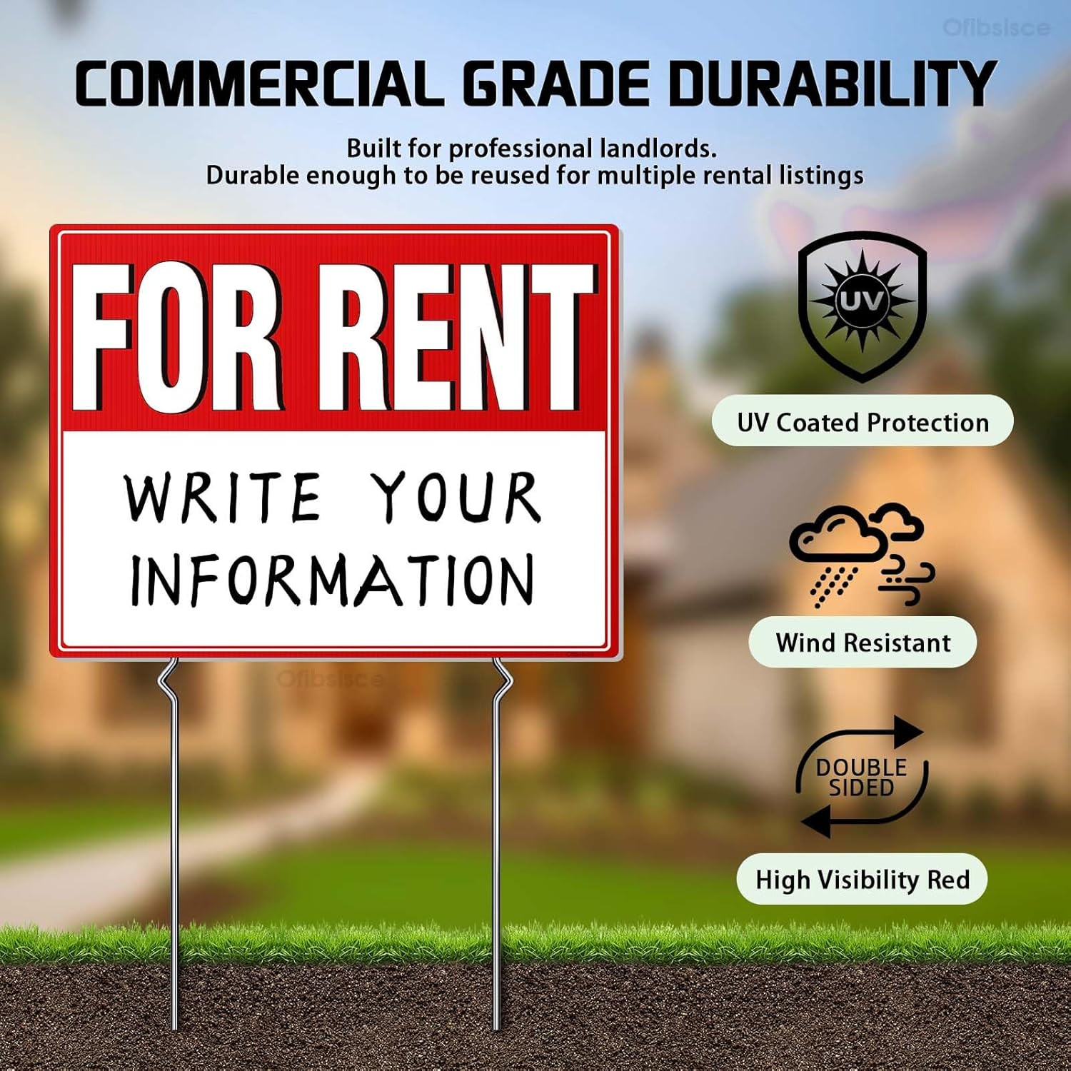 4 Pack for Rent Signs with Stakes, 17X13&Prime; Double Sided for Rent Yard Signs, Larg