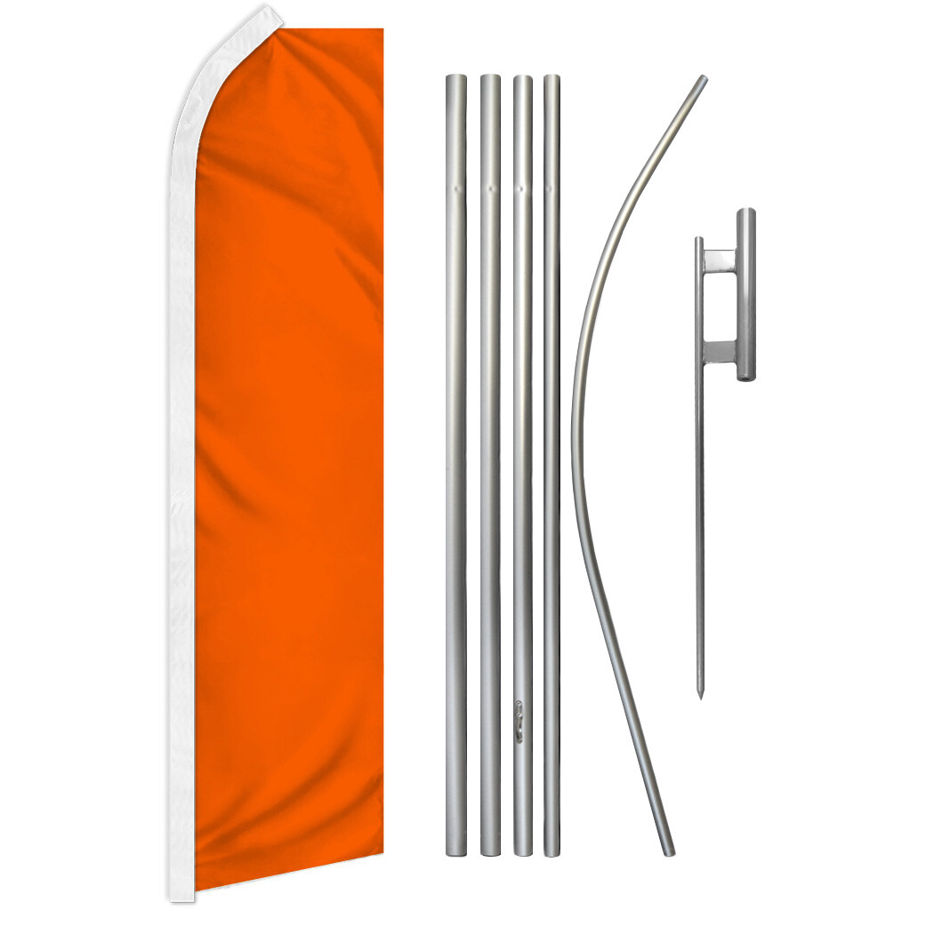 Solid Color Orange Advertising Swooper Feather Flutter Flag & Pole Kit Orange