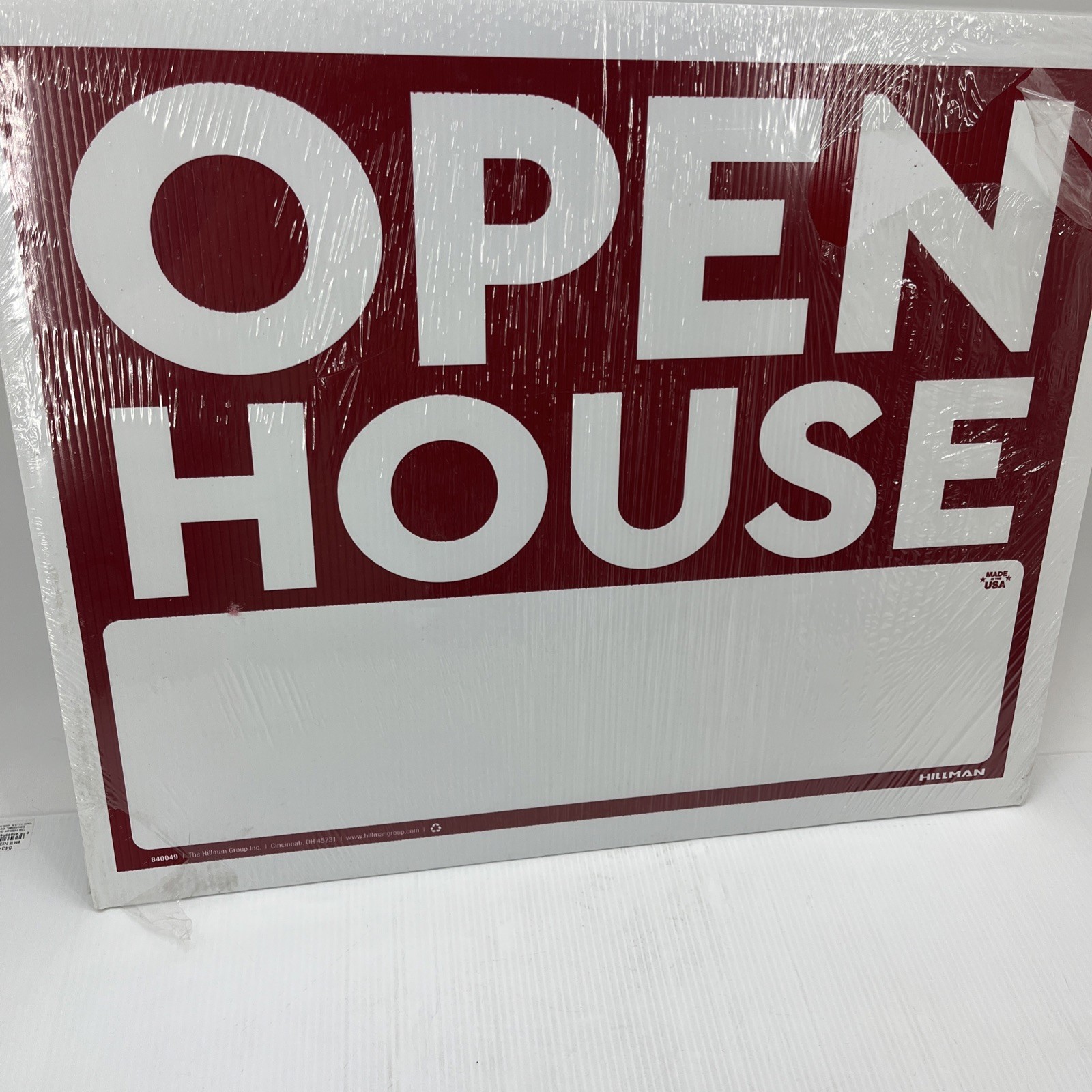 Open House Sign with Metal Stand, Red and White, 20”x 24” 840049. {C8}.