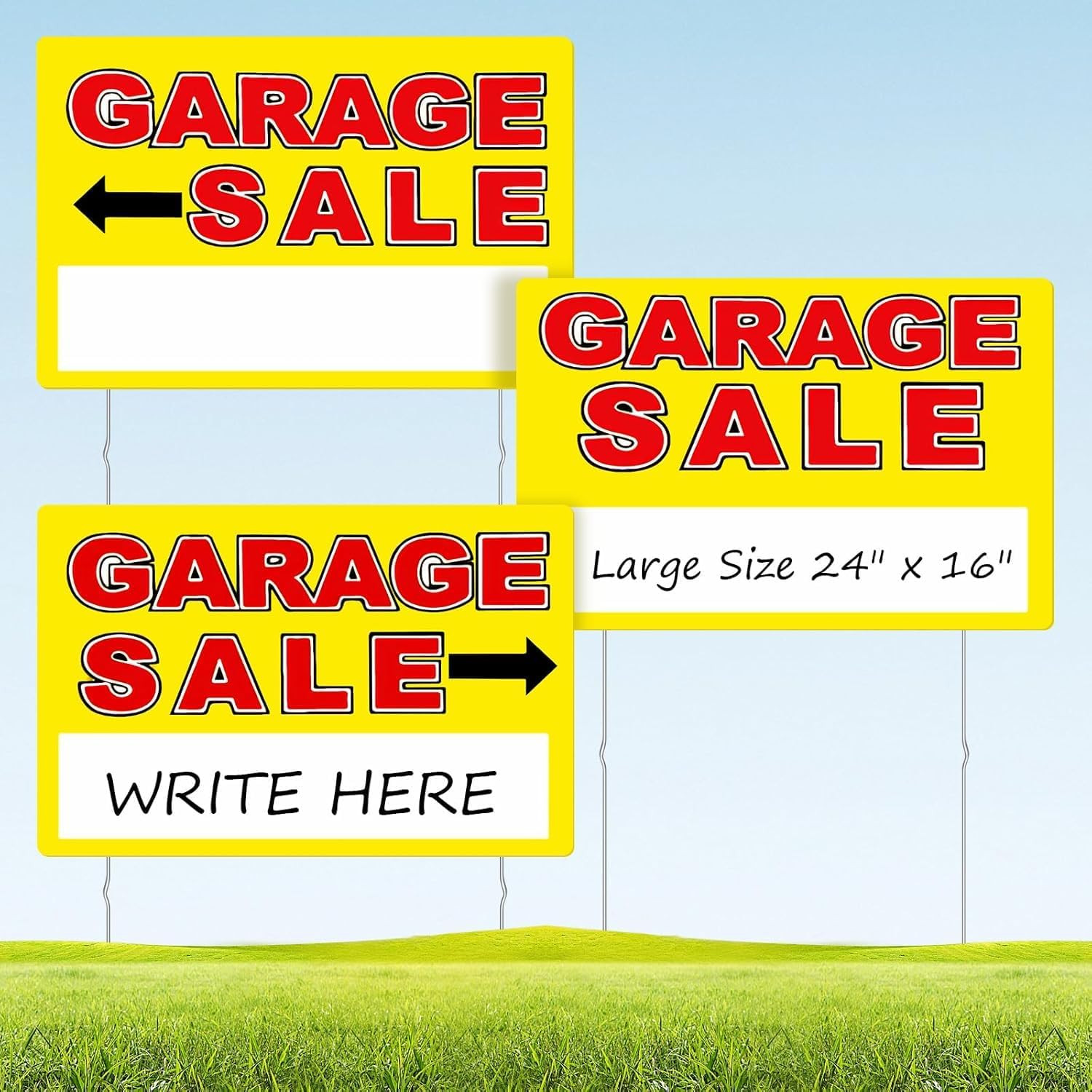 Garage Sale Sign, Large Size 24&Prime; X 16&Prime; Garage Sale Signs with Stakes, 3PCS Doubl