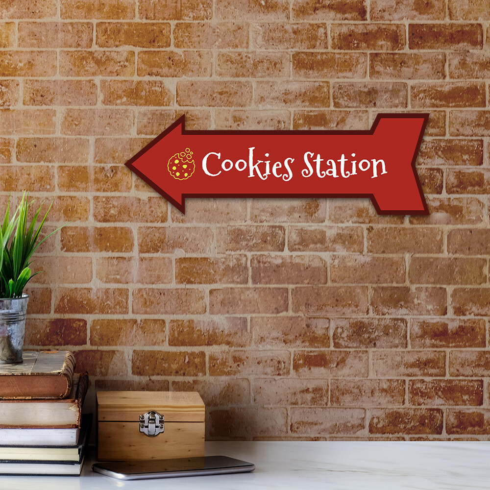 Arrow Shape Plus Cookies Station 12×4&Prime; Wall or Door Sign | Christmas