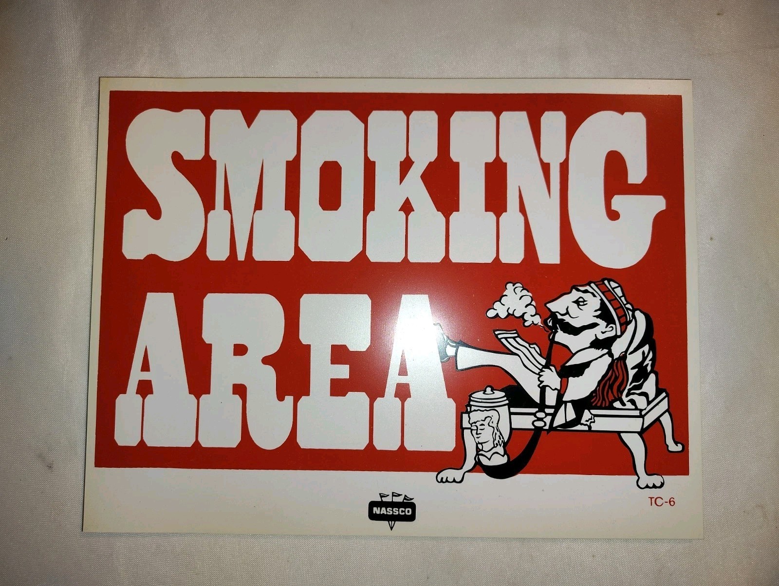 Vintage SMOKING AREA Hookah Pipe Sign Nassco TC-6 NOS