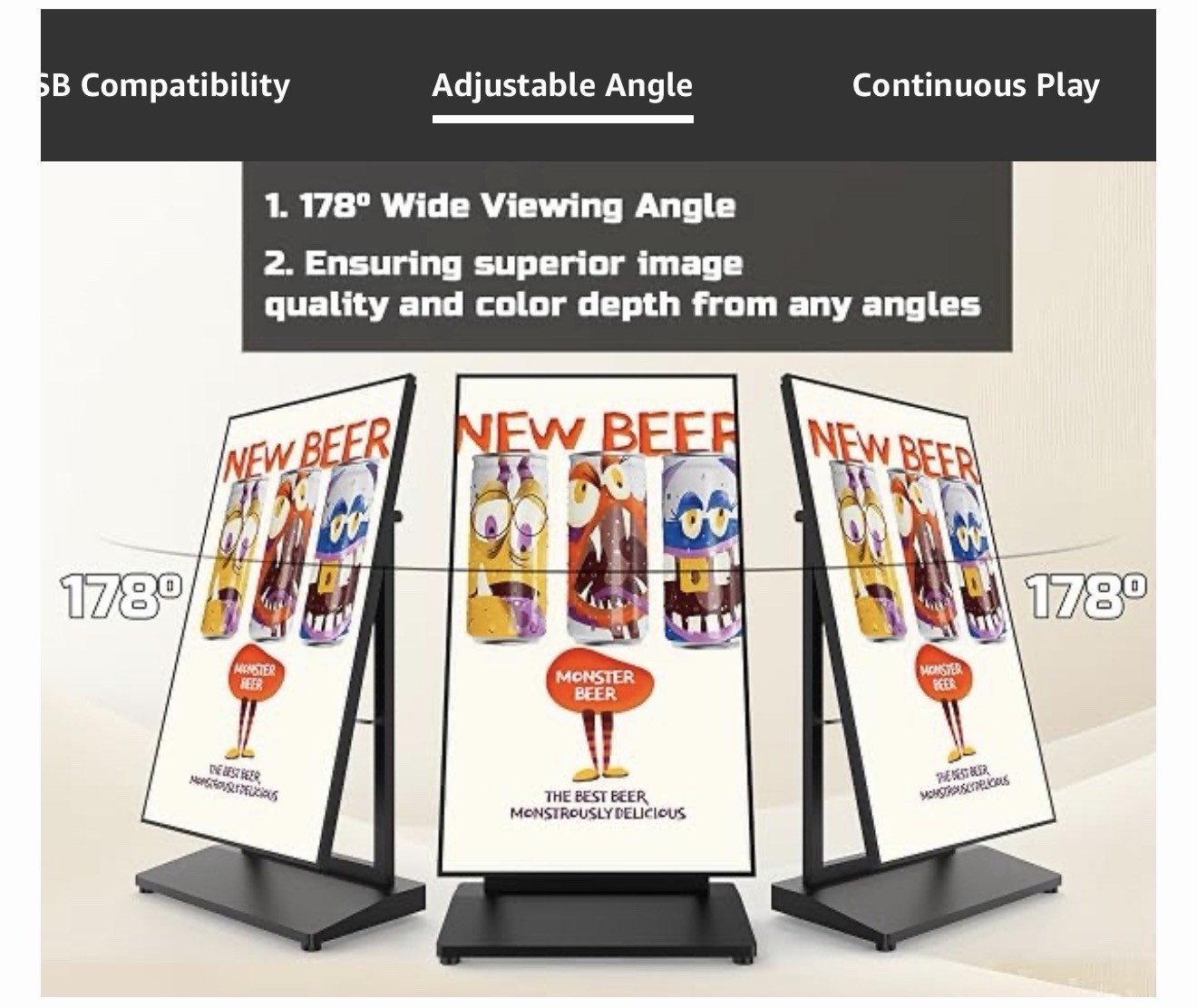 43 in LCD Digital Poster Screen Display, Floor Standing Placement Style, Black