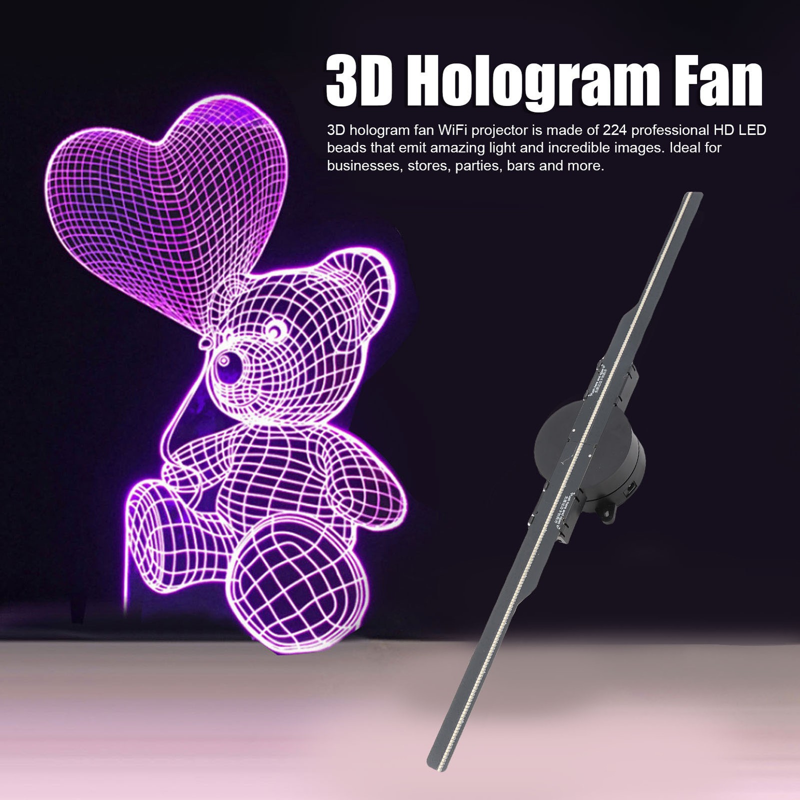 3D Hologram Fan Borderless Floating Display Remote & App Control Advertising Fan