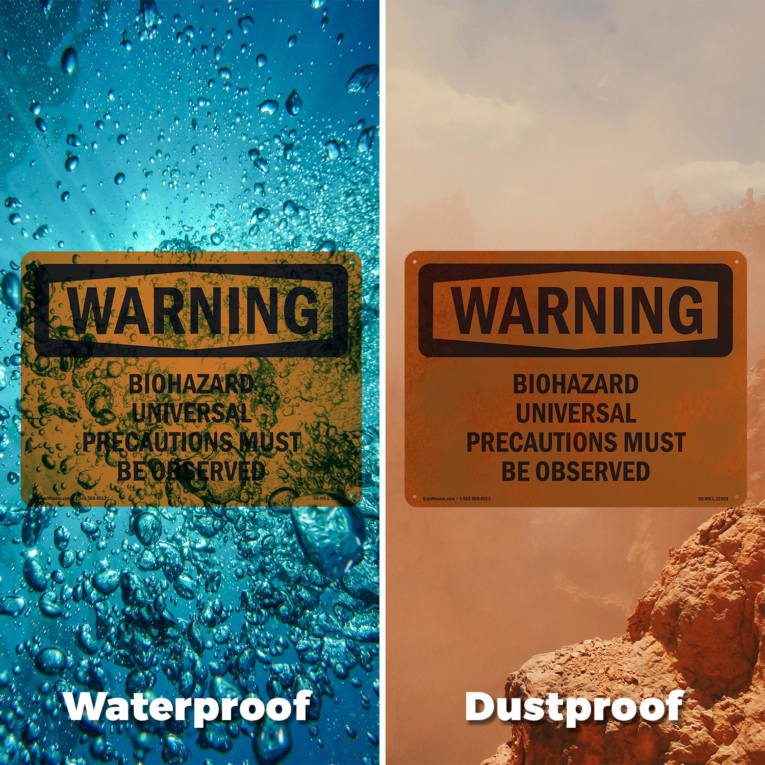 Biohazard Universal Precautions OSHA WARNING Sign Metal, Decal – 5 or 10 Pack