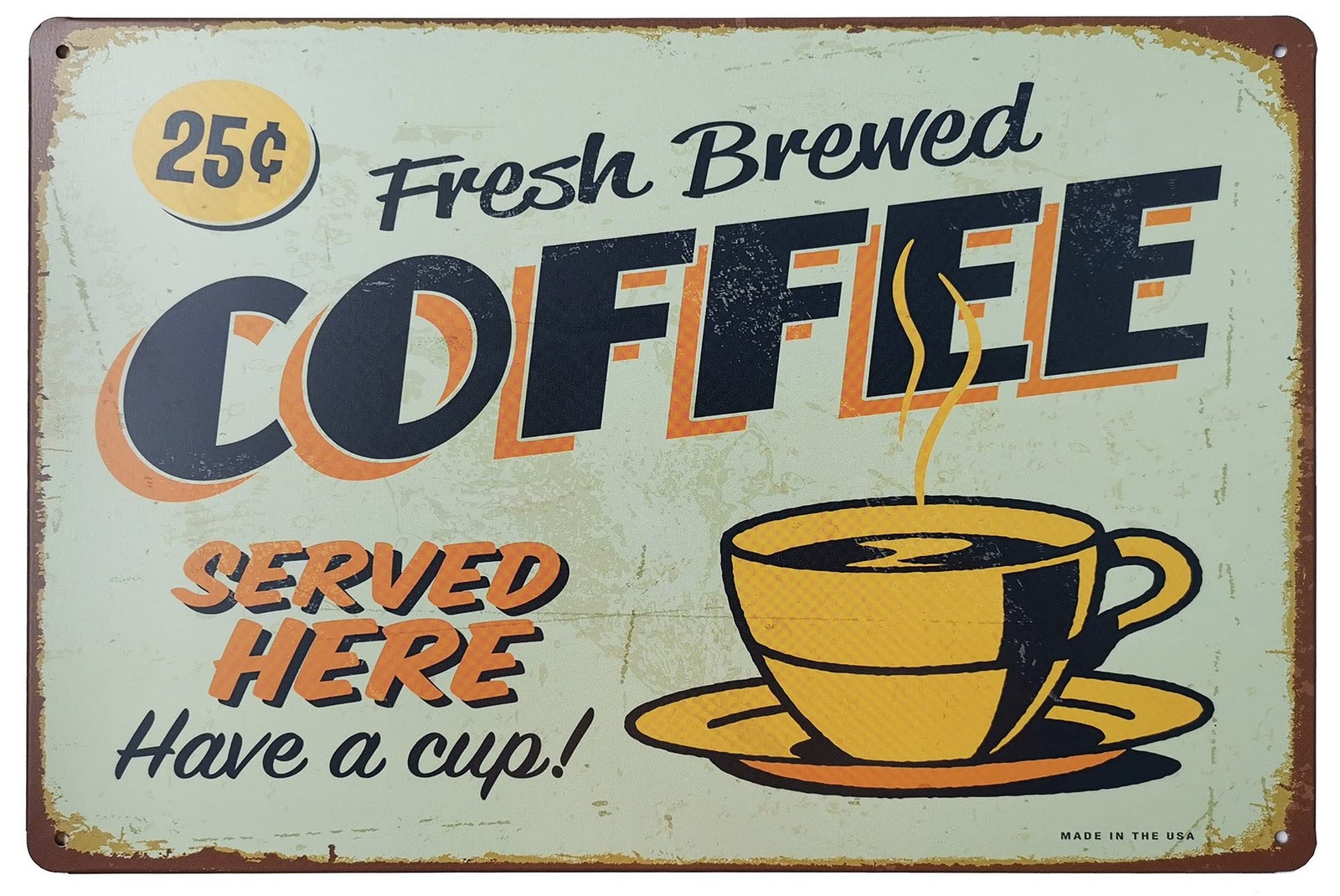 Fresh Brewed Coffee Served Here Metal Retro Decor Vintage Tin Sign 12X8