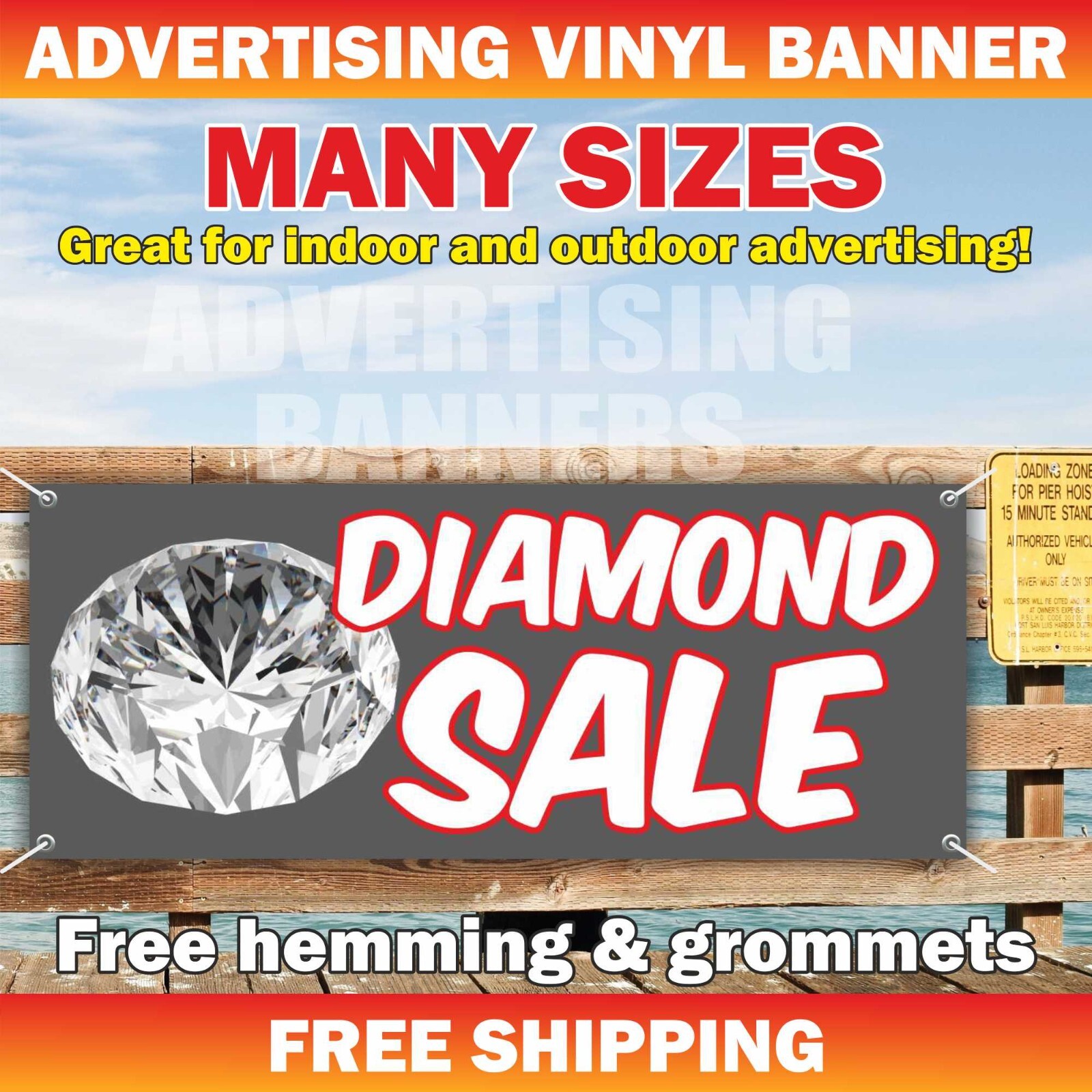 Diamond Sale Advertising Banner Vinyl Mesh Sign Jewelry Gifts Valentines Holiday
