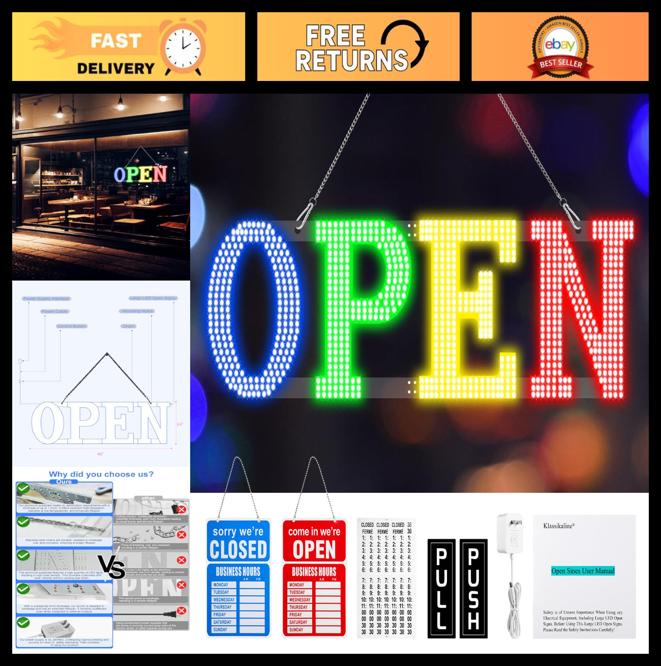 Ultra Bright LED Open Sign 40&Prime;x14&Prime; for Business, Store, Bar, Restaurant, Salon