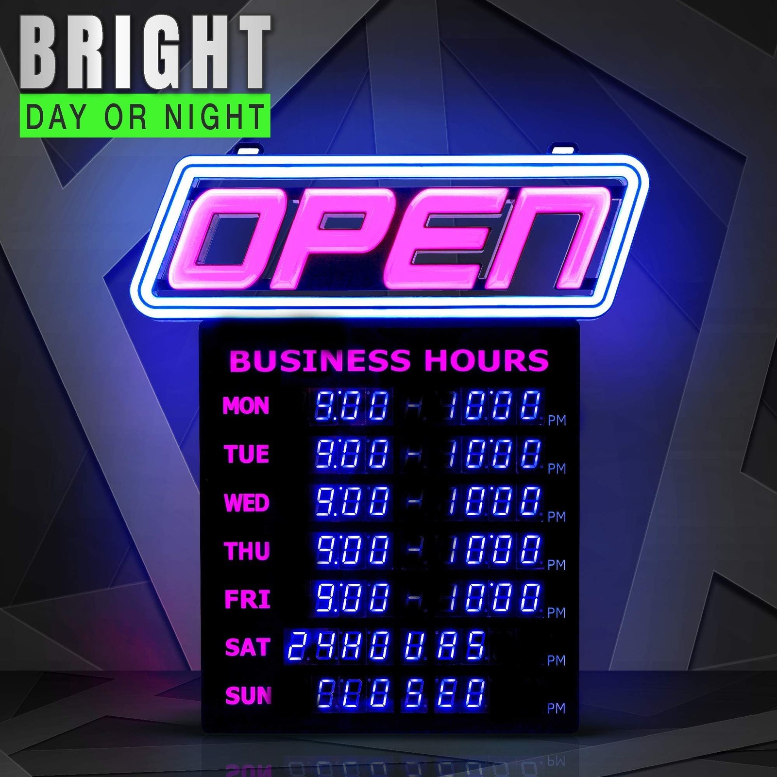 GLI Led Open Sign with Business Hours – Stand Out with 1000’s Color Combos to Ma