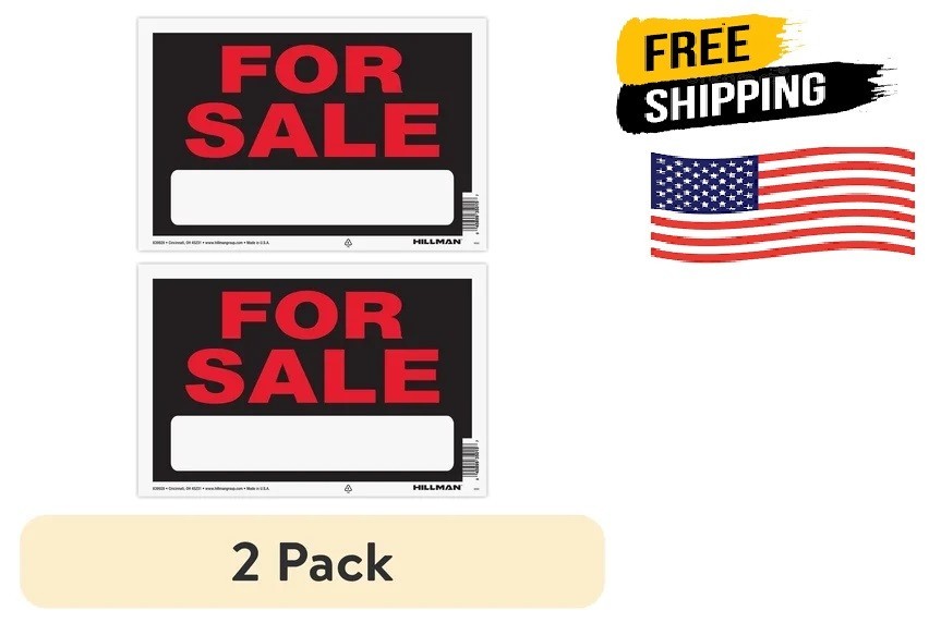 (2 pack) Hillman For Sale Sign, Garage Sale Sign, Black and Red, Plastic, 8&Prime;x12&Prime;