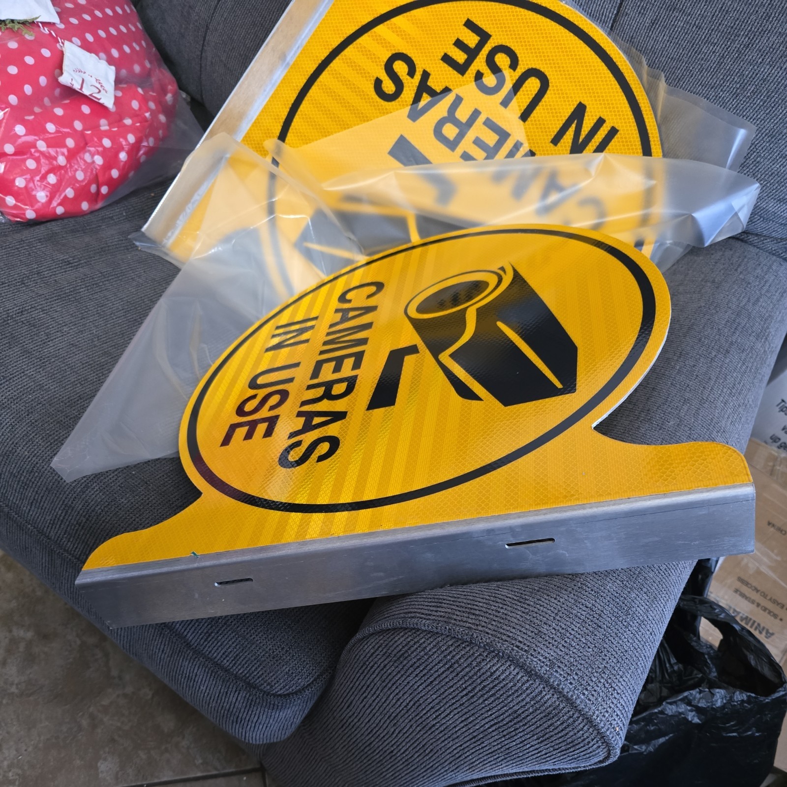 3PCS Cameras In Use Flange Sign 19” Yellow reflector Security Business Home