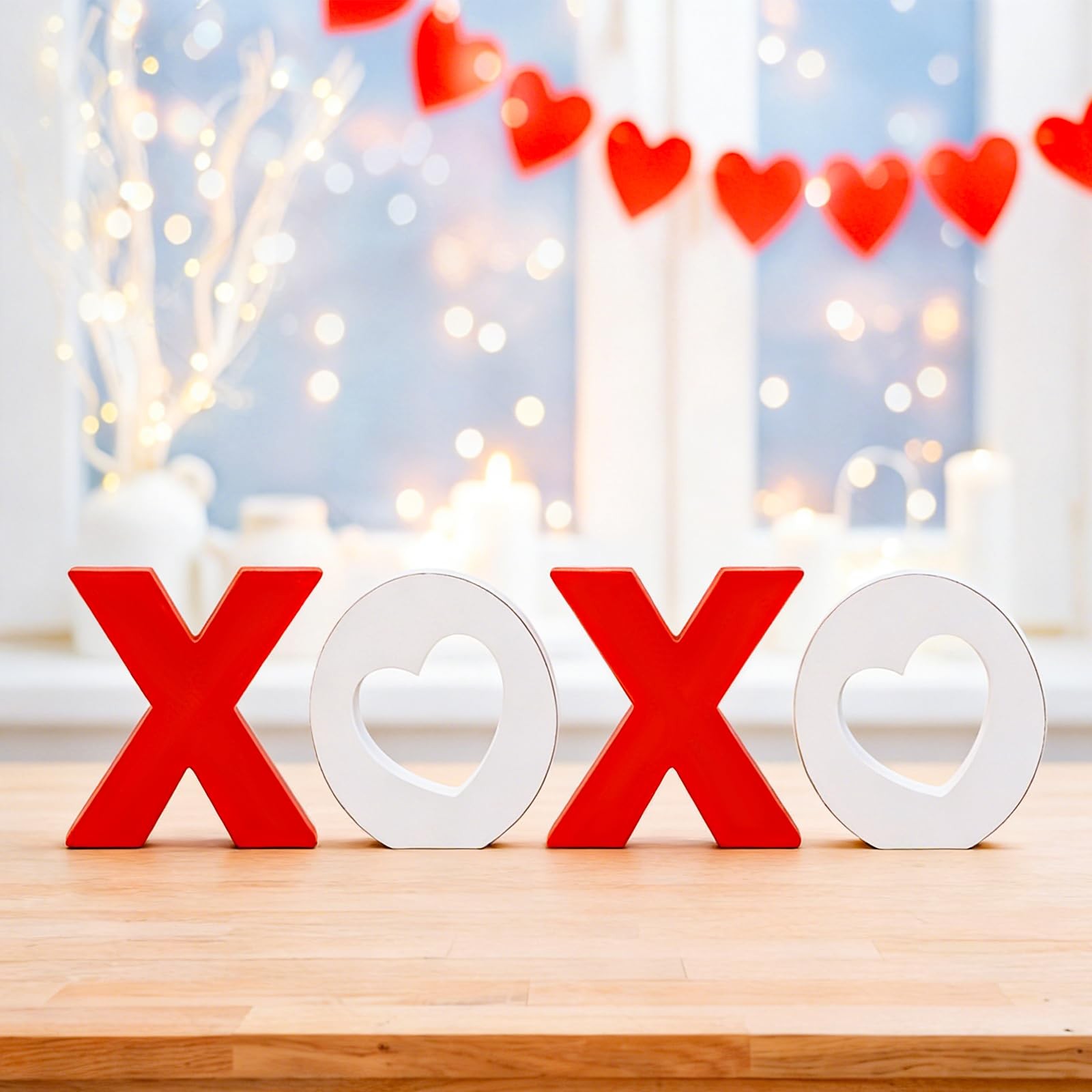 4 PCS Valentines Day Wooden XOXO Tabletop Tiered Tray Decoration Home
