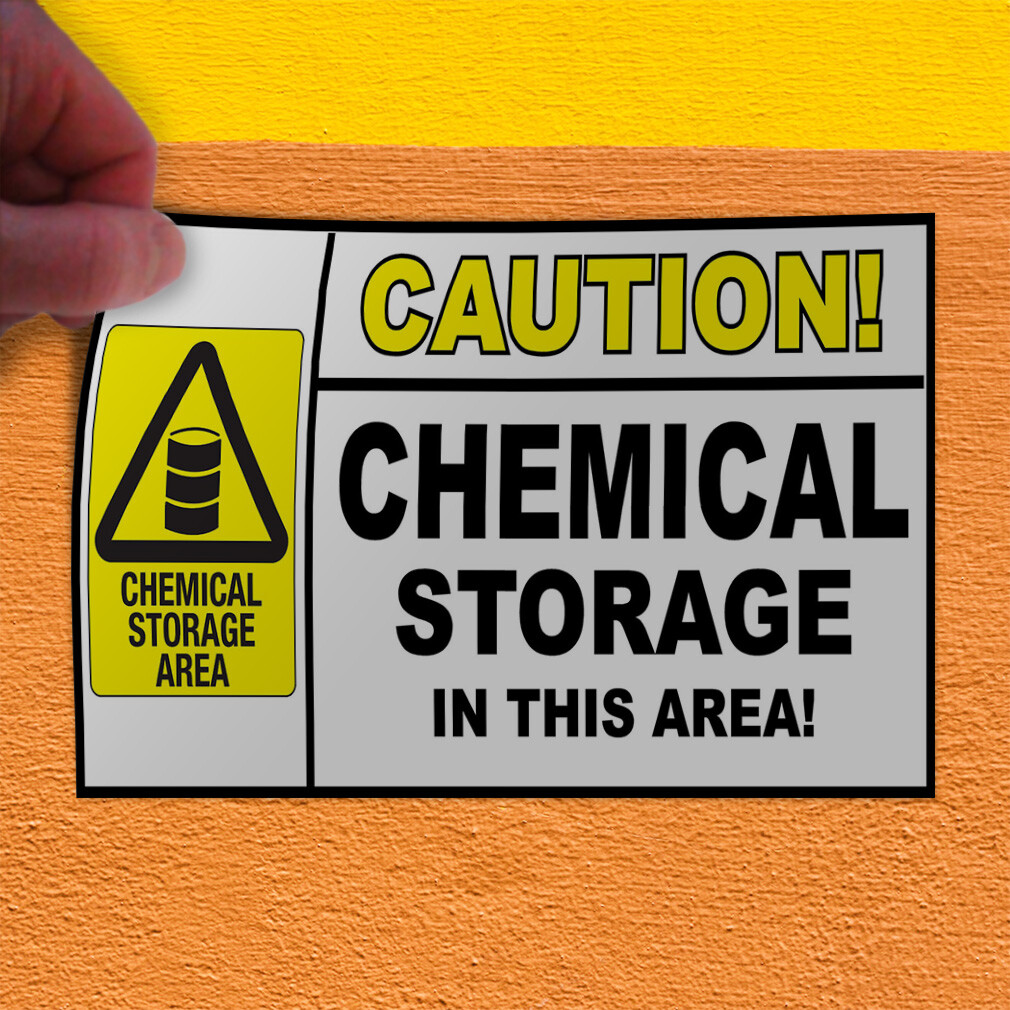 Decal Stickers Caution! Chemical Storage Safety Vinyl Store Sign Label