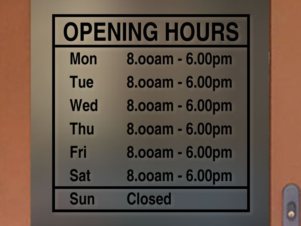 OPENING STORE ORIGINAL BUSINESS HOURS COLORS and Sizes PERSONALIZED Sign