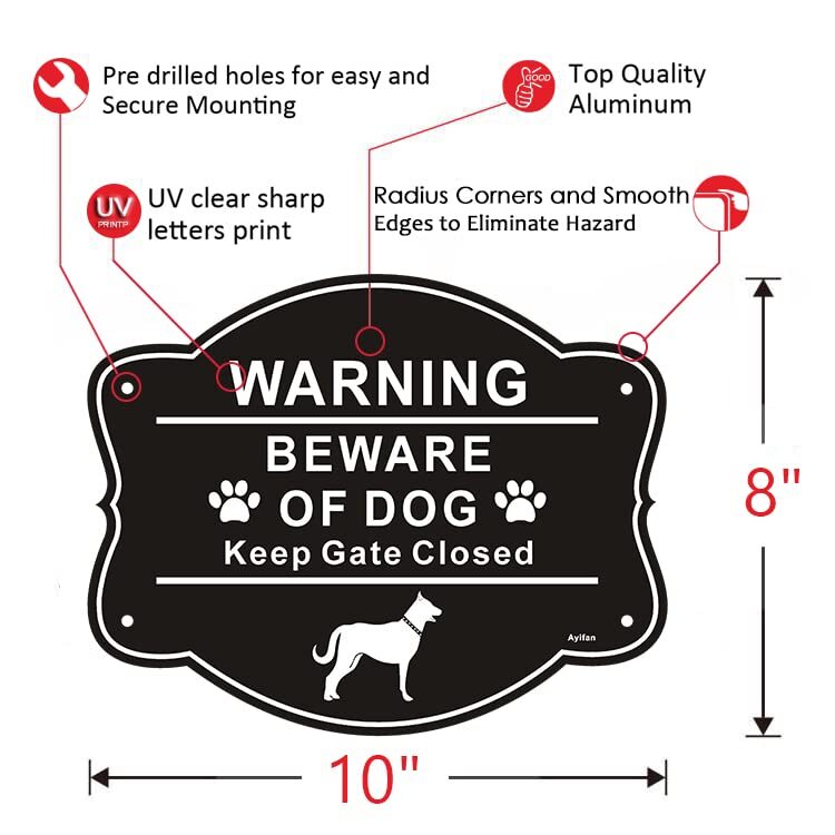 2 Pack Beware of Dog Signs for Fence,10 x 8 Inch Rust Free Aluminum Metal Yard S