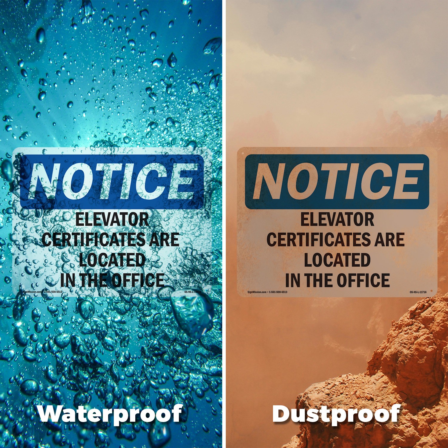 Elevator Certificates Are Located In The Office OSHA Notice Sign – 5 or 10 Pack