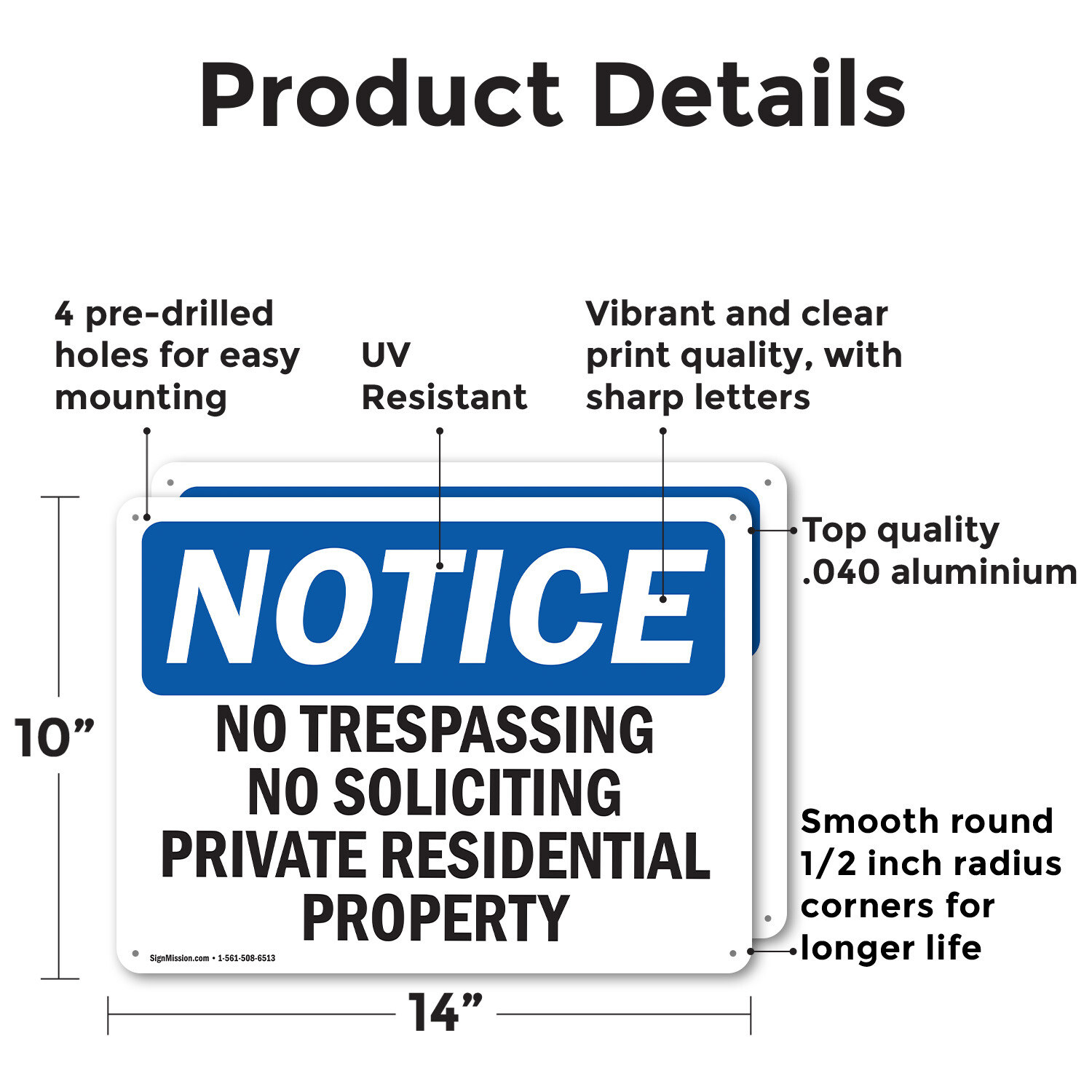 (2 Pack) No Trespassing No Soliciting Private Residential OSHA Notice Sign Decal