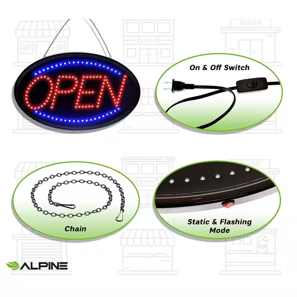 LED Open Sign Neon Style Light Store Business Window Sign Red Blue Hanging 23in