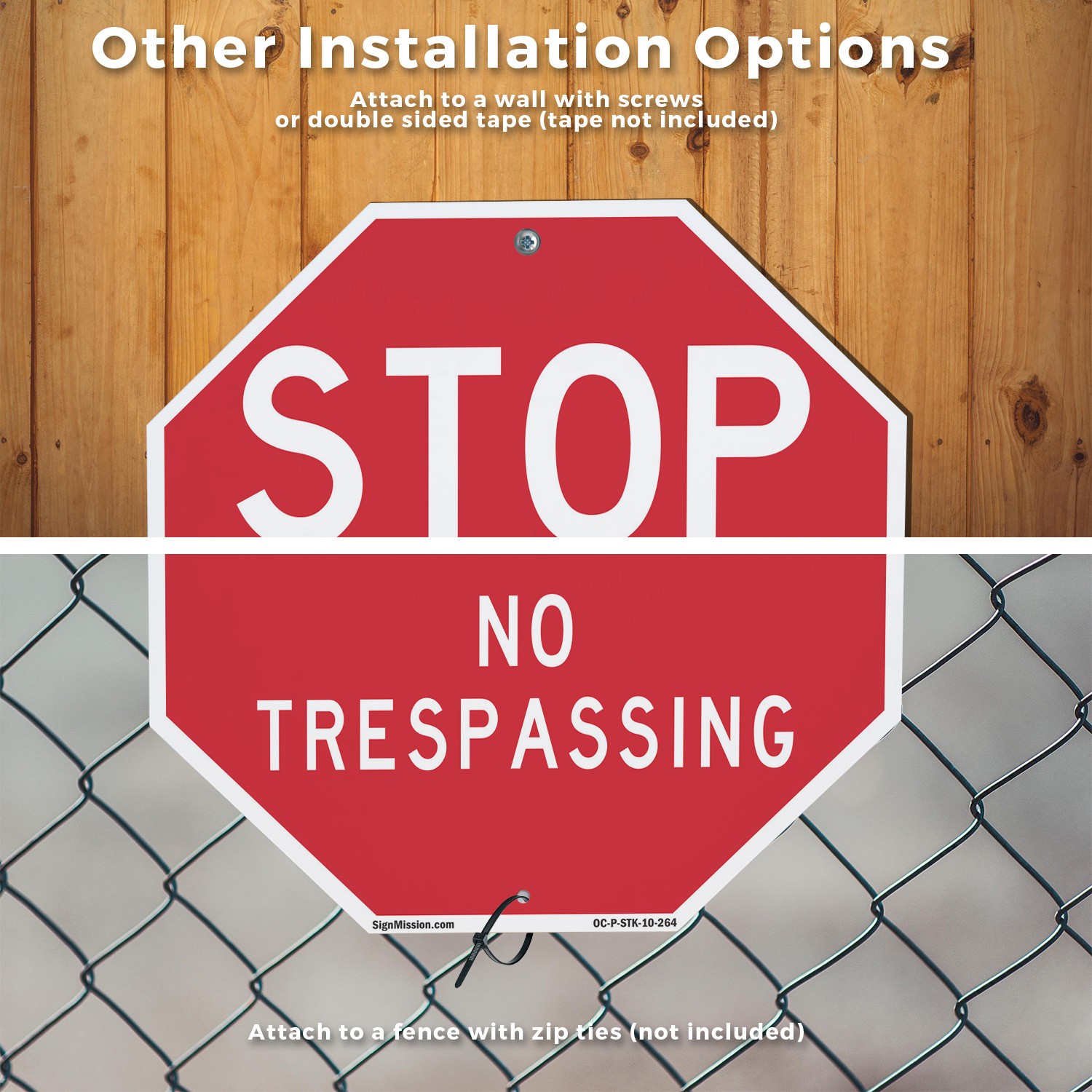 Stop No Trespassing Octagon Sign With Stake Weather Resistant UV Protected