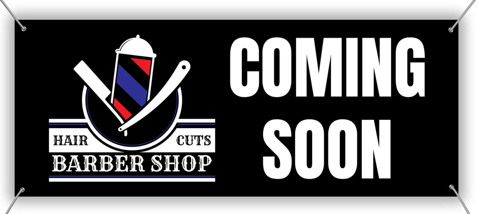 Barber Shop Banner with Hair Cuts Graphic, Coming Soon Sign, 48×20 Inches