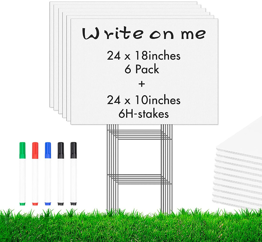 Blank Yard Signs (6-Pack) | White | 18&Prime; x 24&Prime; | 24&Prime; x 10&Prime; Double H Stakes | NEW