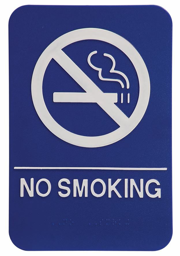 ADA Sign, NO SMOKING, Blue, with Braille text 6&Prime;x9&Prime;