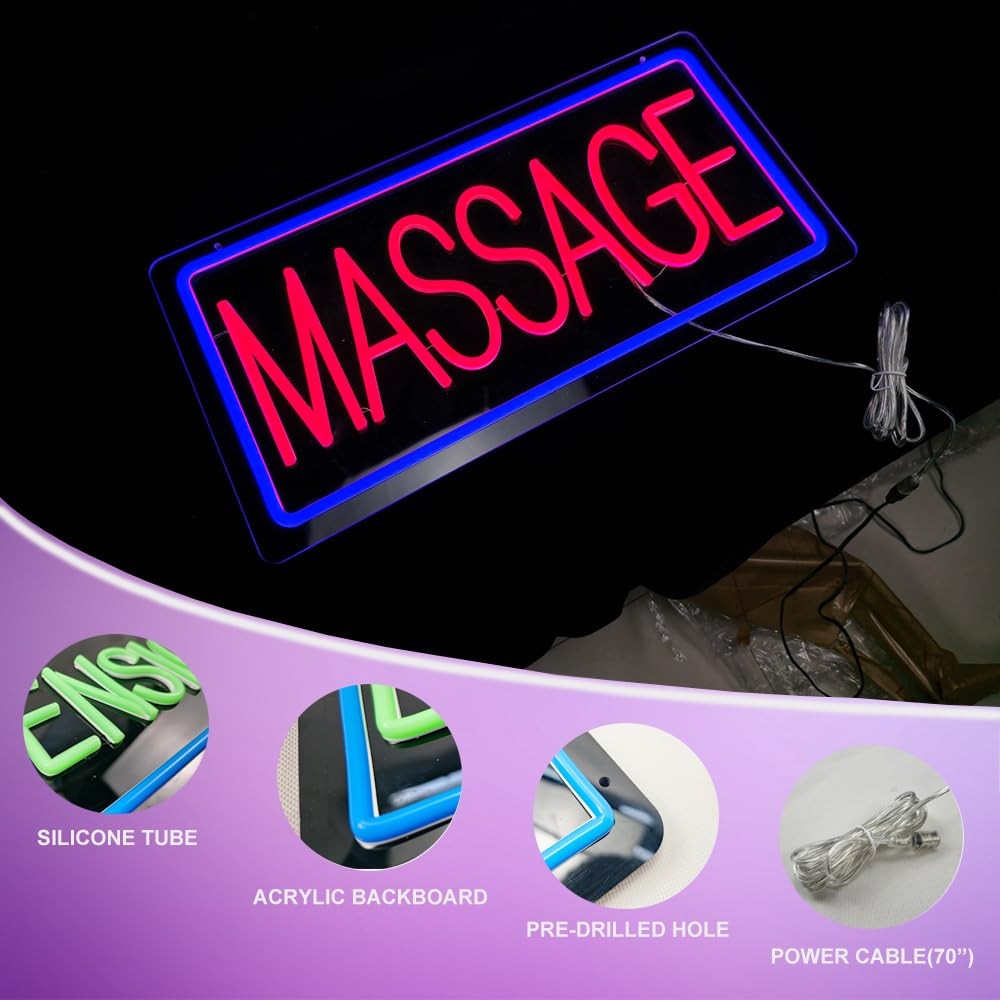 LED Massage Open Sign for Spa & Salon – Neon Wall Decor 19� x 9.5�
