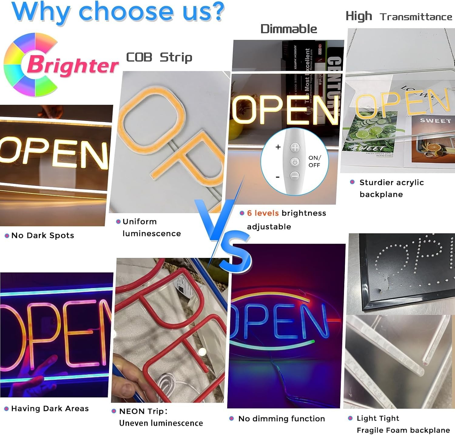 High-Quality Neon Open Sign 16&Prime; Landscape Yellow White Business Display