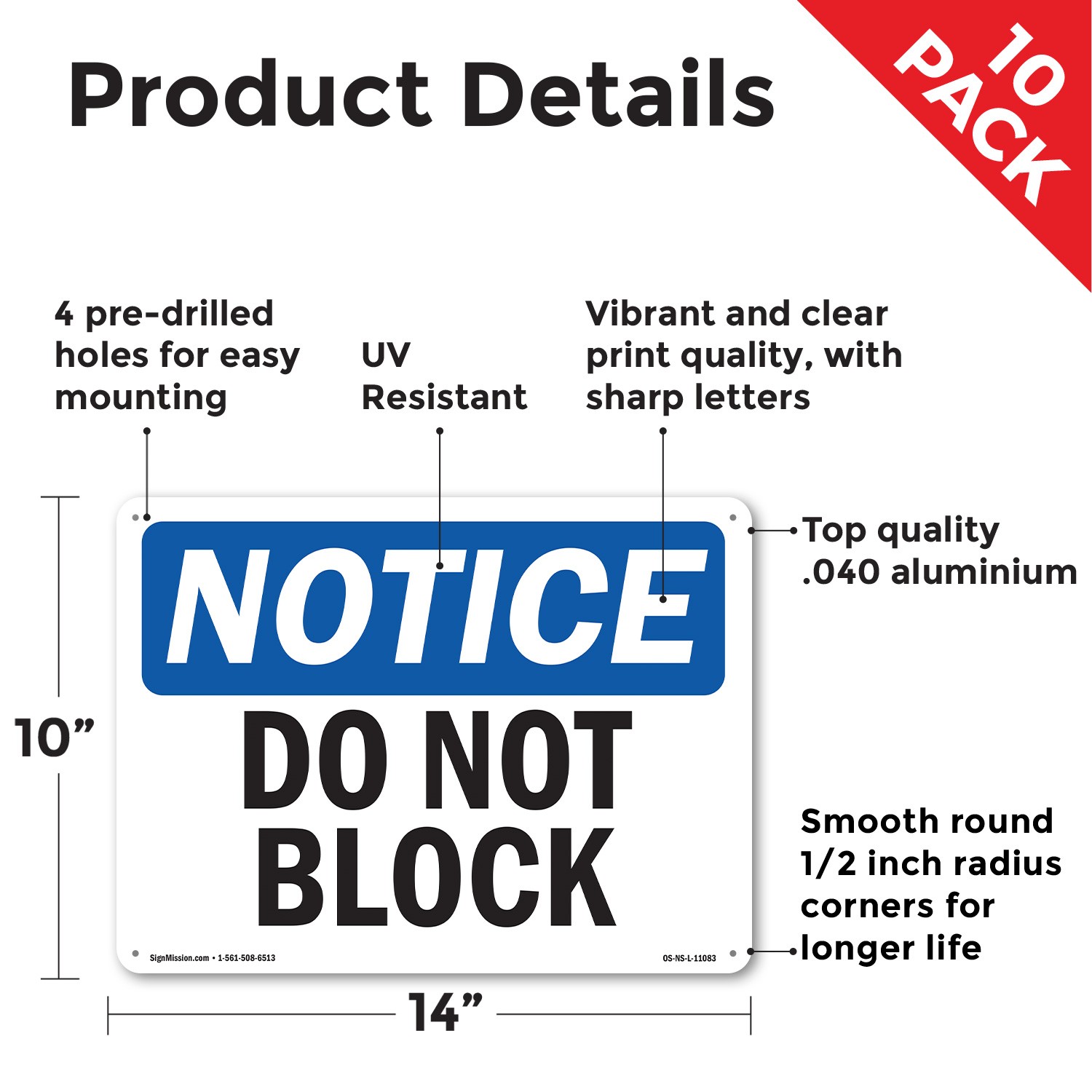 Do Not Block OSHA Notice Sign Metal, Plastic, Or Decal – 5 or 10 Pack