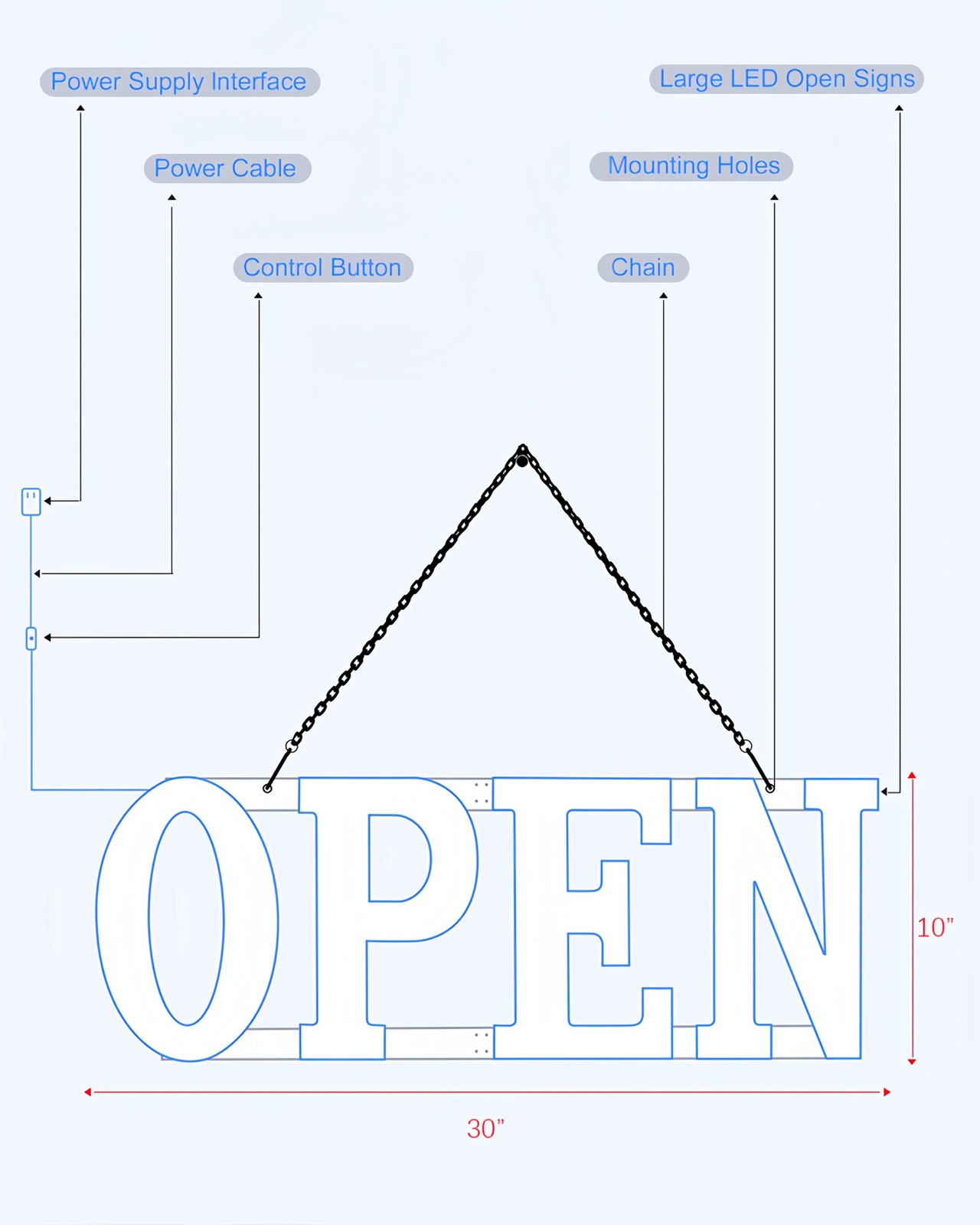 Open Signs for Business, 30&Prime;L x 10&Prime;W Inch Ultra Bright Large LED Open Signs B…