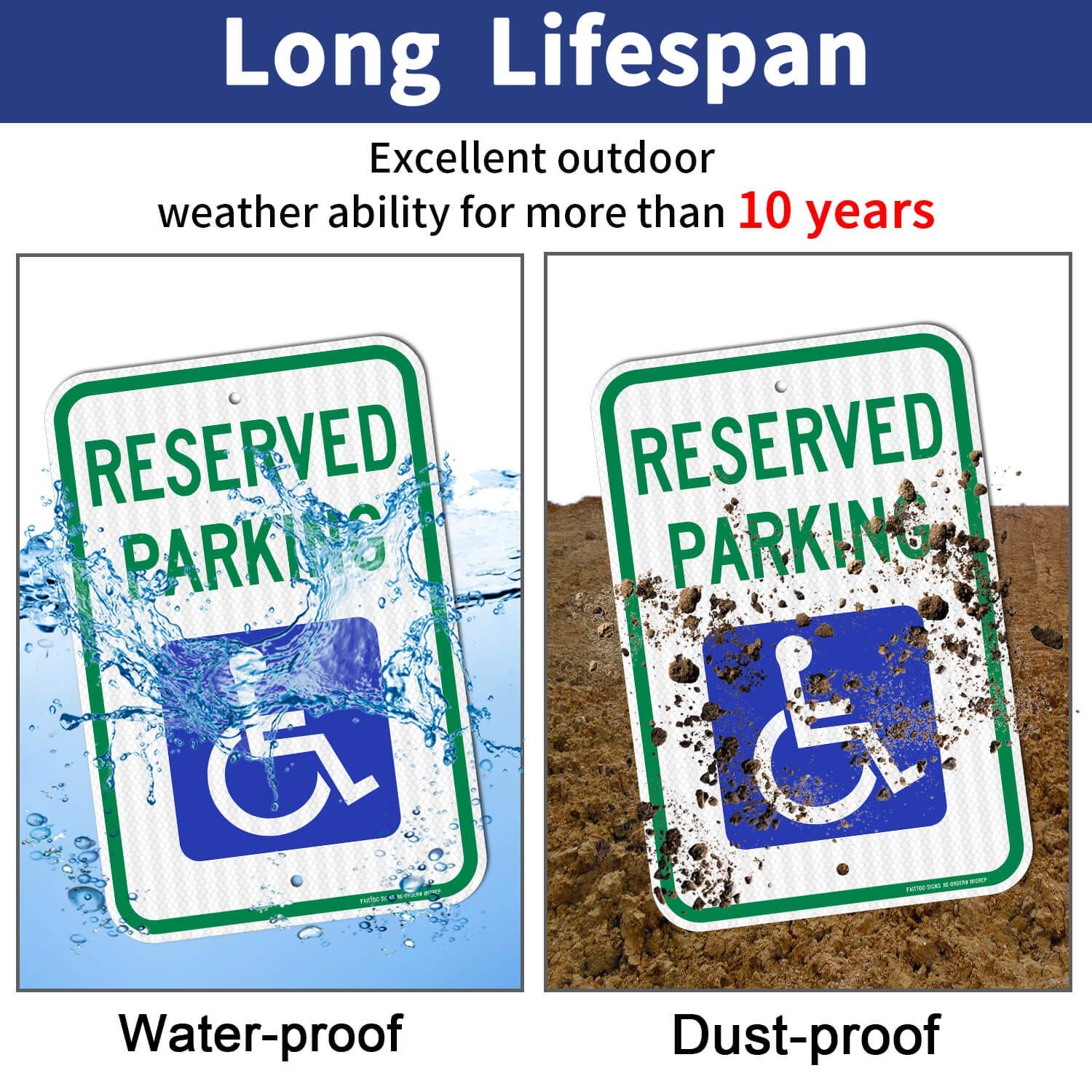 2 Pack Reserved Handicap Parking Sign with Wheelchair Picture, 18 x 12 Engine…