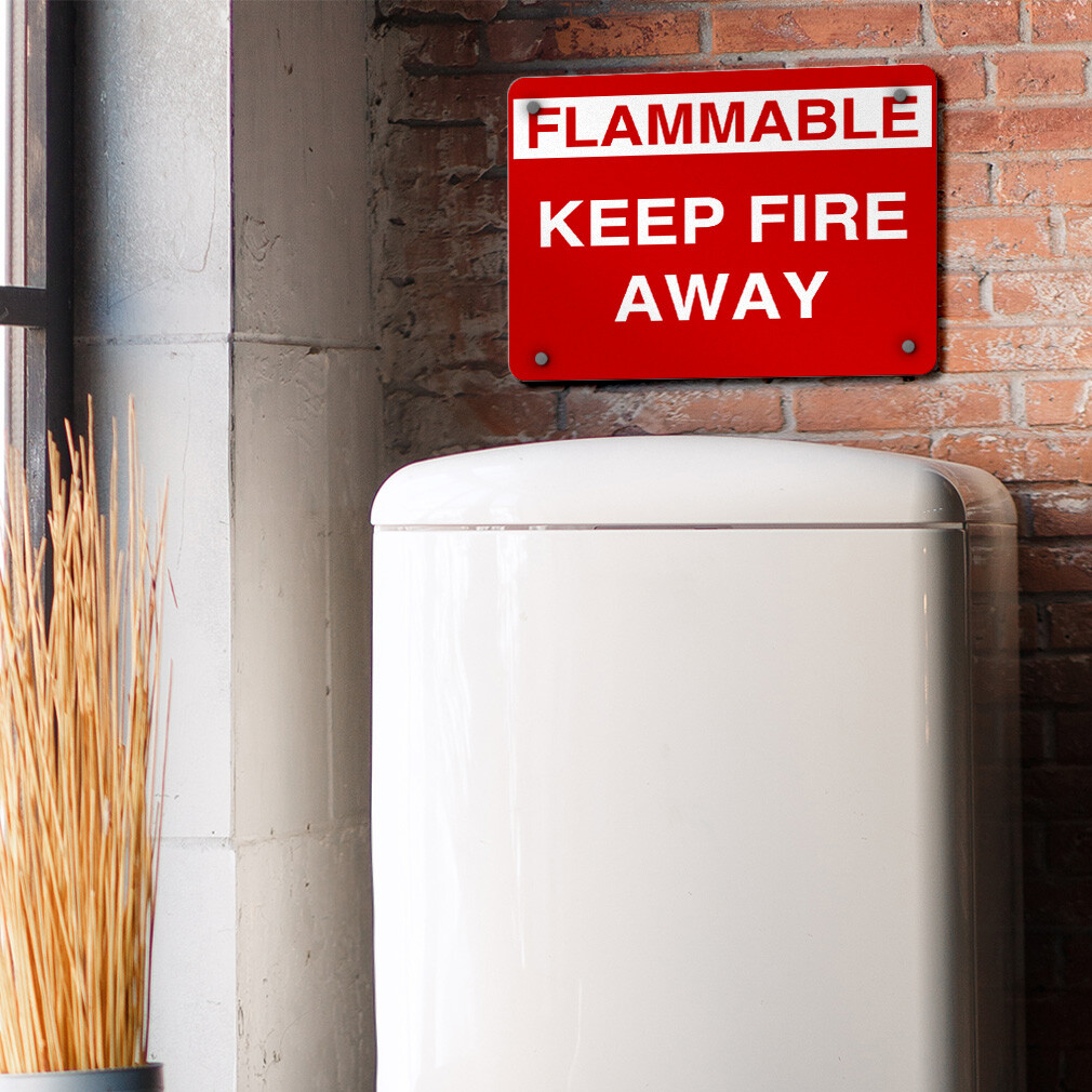 Horizontal Metal Sign Flammable Keep Fire Away Hazard and Hazmat