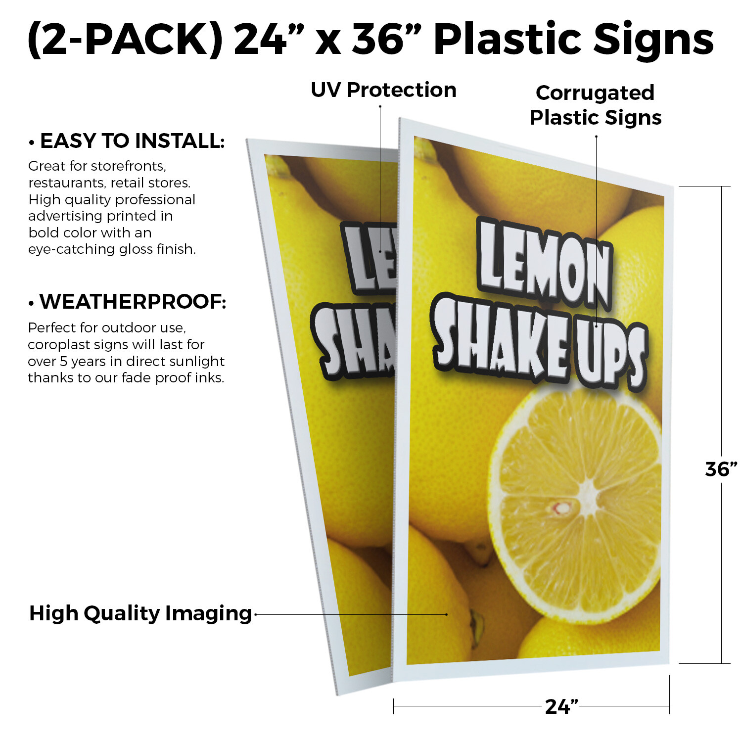 Lemon Shake Ups 24&Prime; x 36&Prime; 2 Pack Of Store Sign Plastic Or Decal